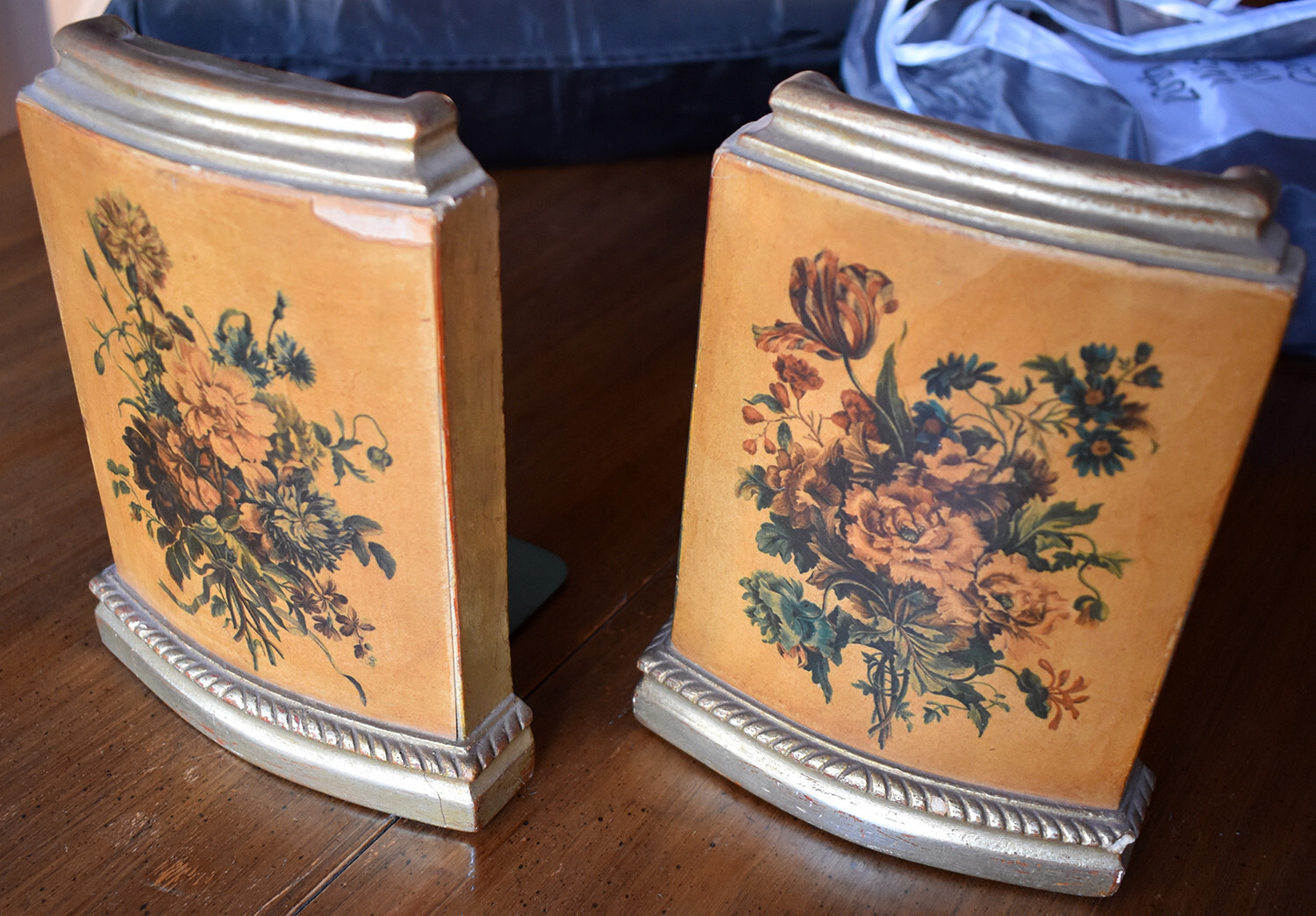 Vintage Borghese Italian Floral Gilt antique bookends flowers print NEW INFO Vintage Borghese Italian Floral Gilt antique bookends flowers print NEW INFO