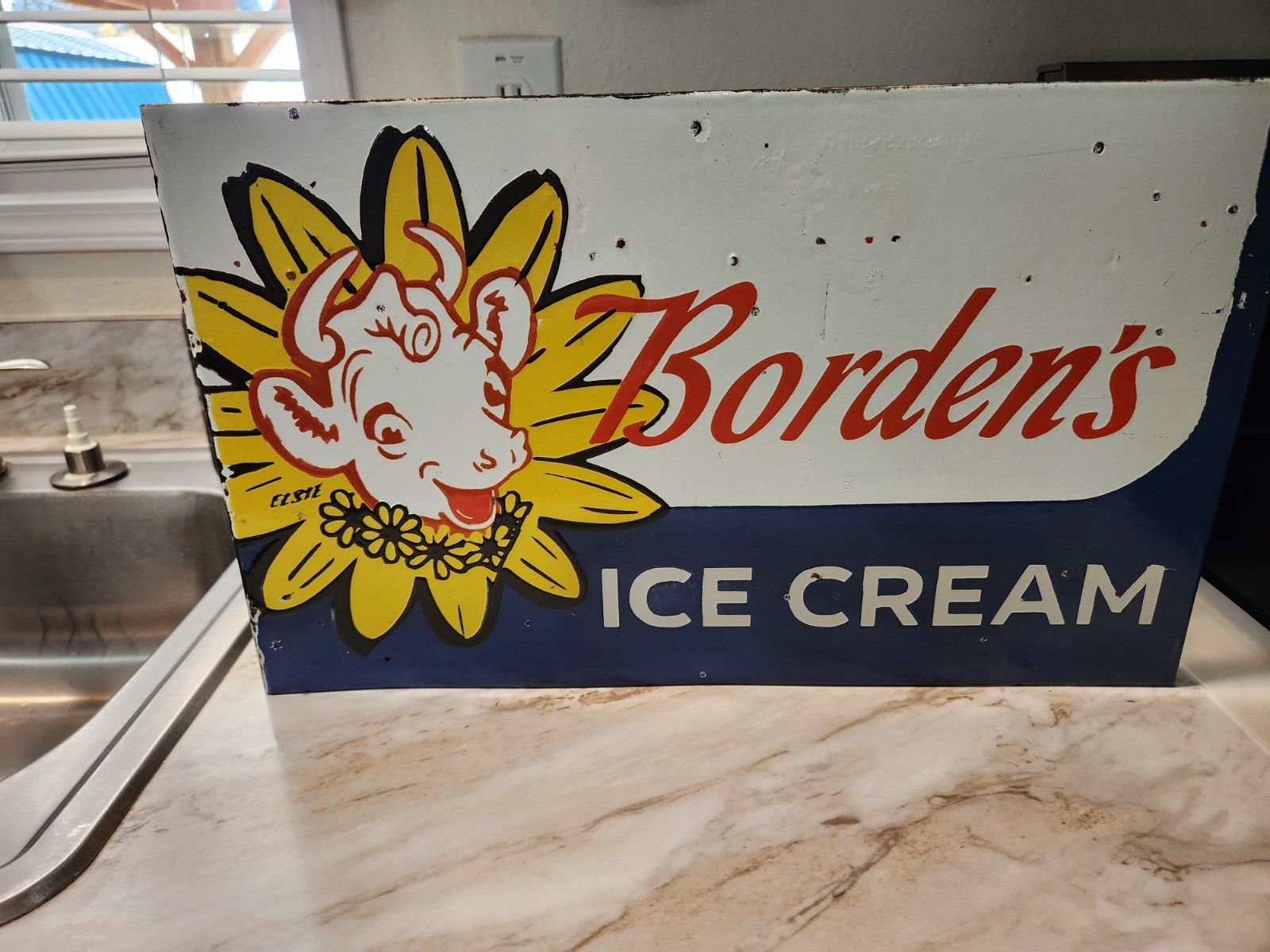 Vintage ice cream sign porcelain Dbl Sided 16.5"×10" Vintage ice cream sign porcelain Dbl Sided 16.5"×10"