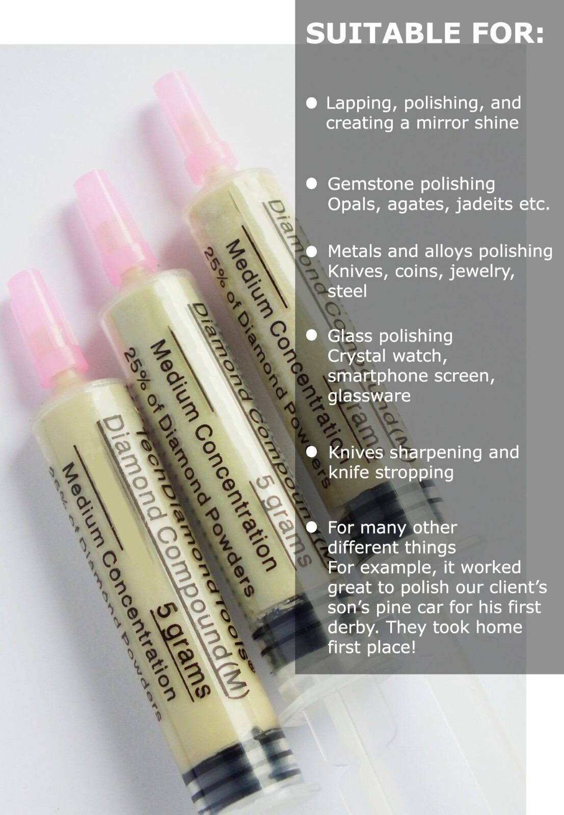 Diamond Paste Polishing Kit 3x5 gr 25% Concentration 4,000 50,000, 200,000 Grit Diamond Paste Polishing Kit 3x5 gr 25% Concentration 4,000 50,000, 200,000 Grit