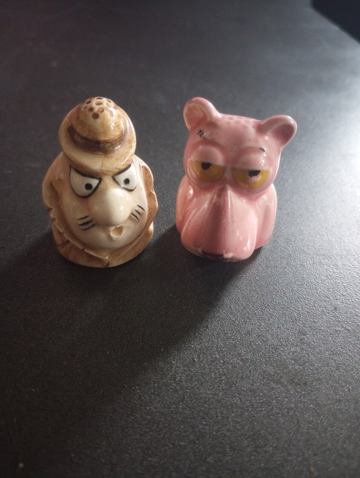 Vintage Pink Panther & Inspector Clouseau Ceramic Thimbles 1.5\