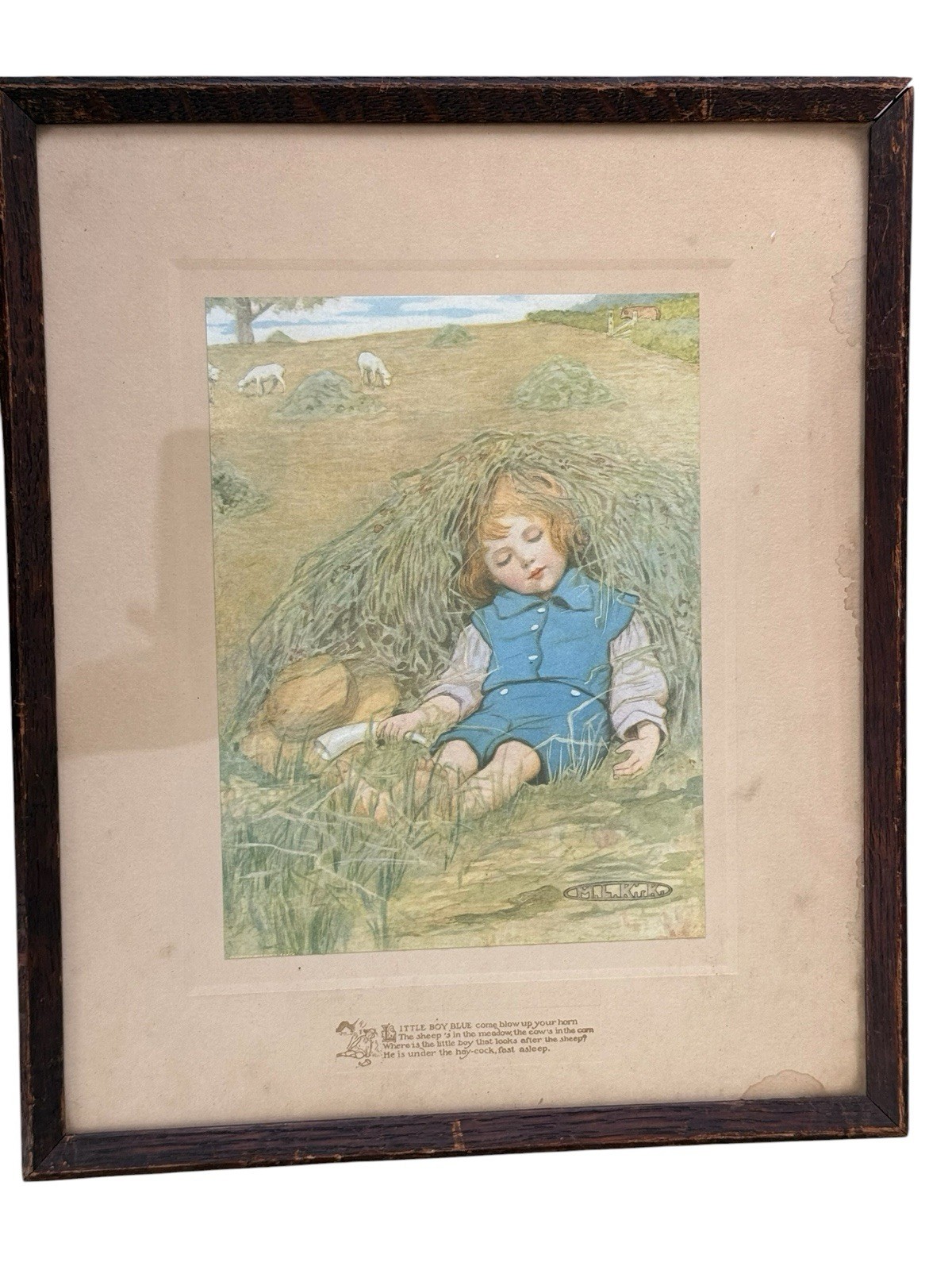 Vintage Framed Little Boy Blue Storybook Print Nursery Rhyme Fairy Tale ML Kirk