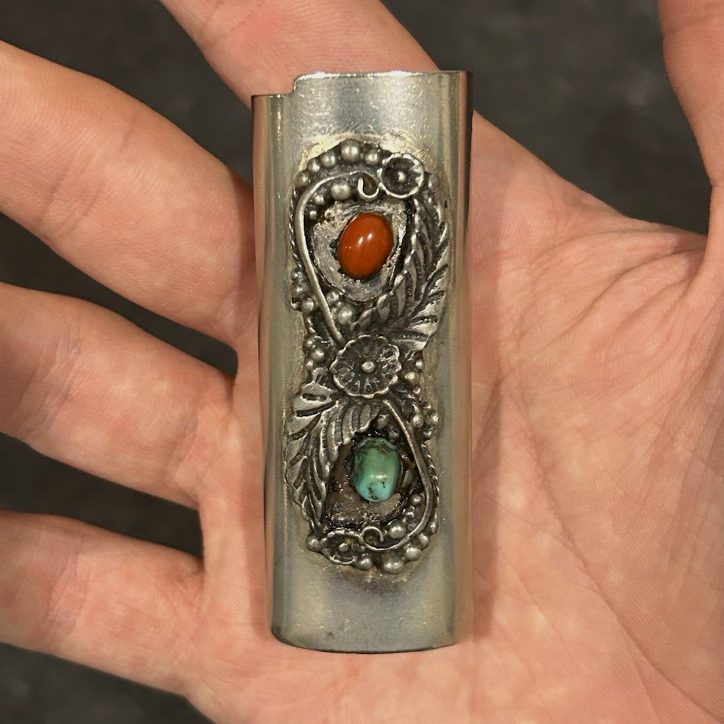 Vintage Silver Gemstone Lighter Case