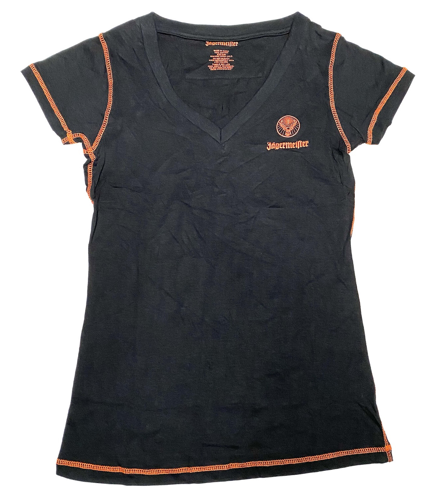 VTG Jagermeister Women’s S/M Promo Black/ Orange V-Neck Short Sleeve Shirt