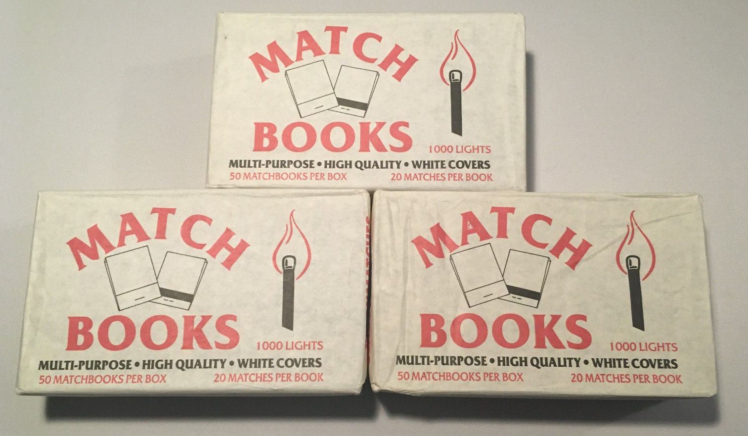 3 X Sealed Vintage Bradley Industries 1000 White Book Matches NOS Illinois USA