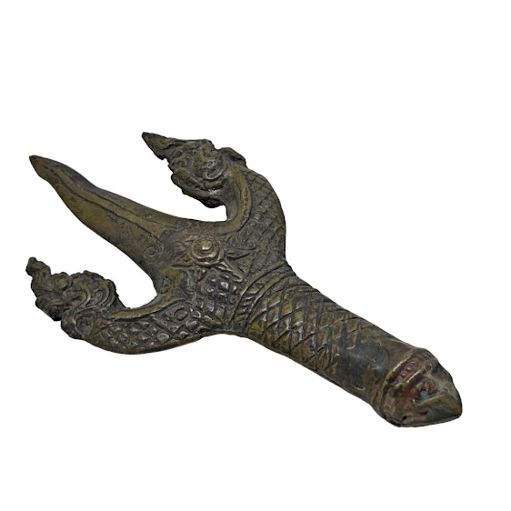 Naga Trisula Trident Symbol Thai Brass Alloy Asian Art Decorative Collectible Naga Trisula Trident Symbol Thai Brass Alloy Asian Art Decorative Collectible