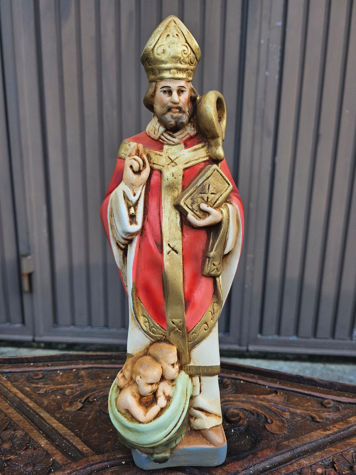 Vintage saint nicholas children Religious chalk statue Vintage saint nicholas children Religious chalk statue