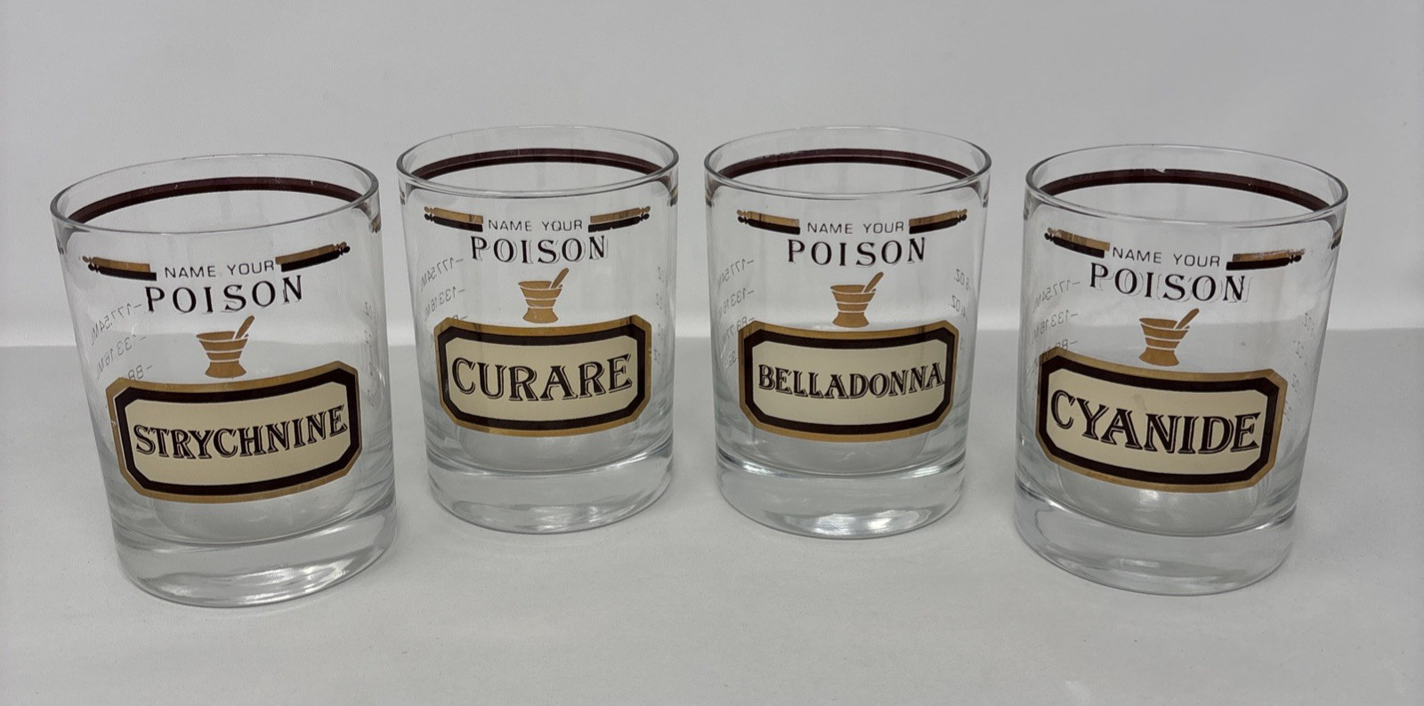 Set Of 4 Cera Name Your Poison Low Ball Old Fashion Glasses