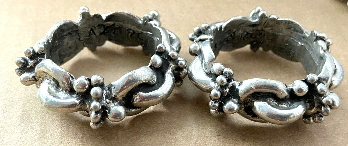 2 Vintage Signed LAZARO NY Pewter NAPKIN RINGS Ball & Chain Link Design 2 Vintage Signed LAZARO NY Pewter NAPKIN RINGS Ball & Chain Link Design
