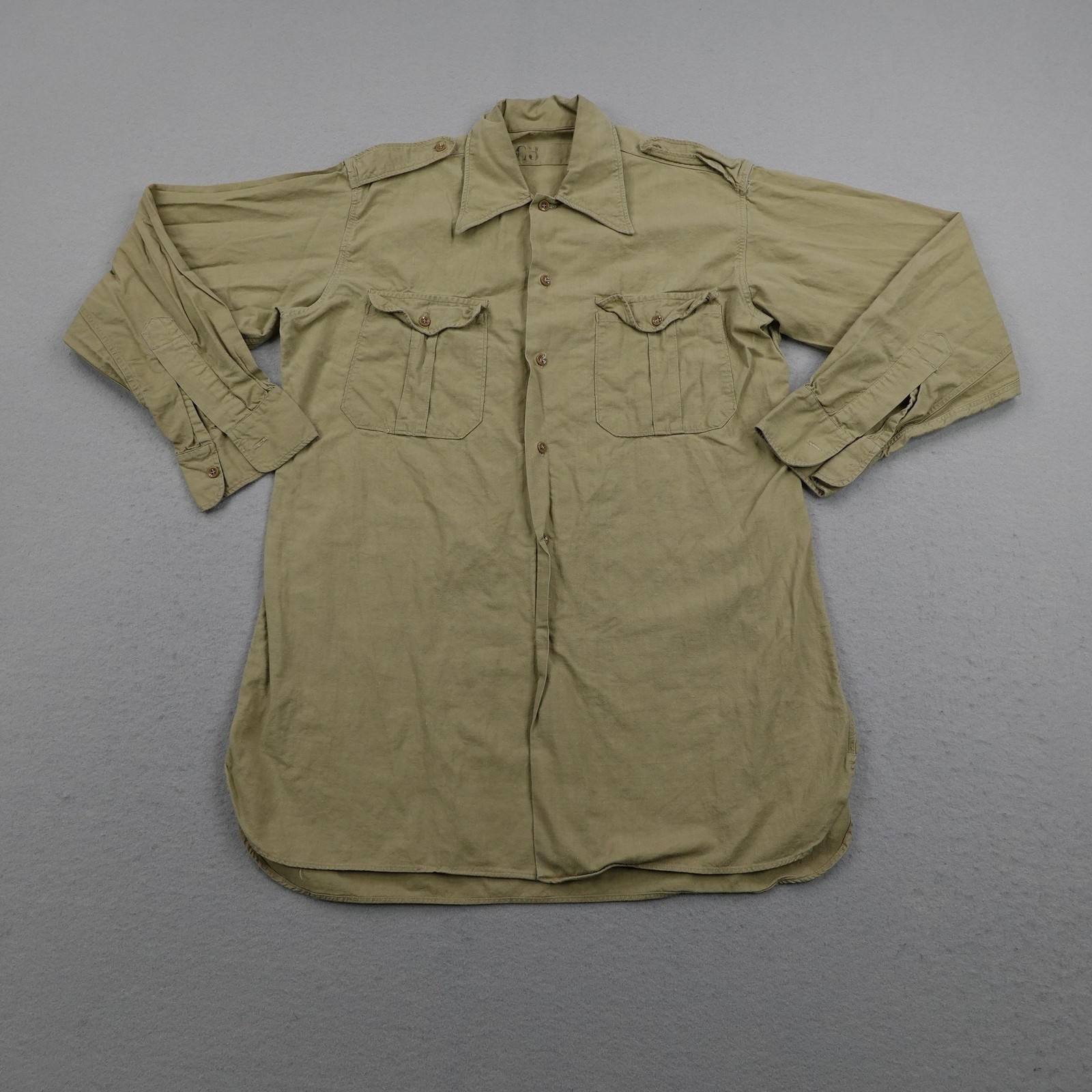 Vintage French Army Shirt C3 Khaki Beige Military Officer Safari 50s 1954 France Vintage French Army Shirt C3 Khaki Beige Military Officer Safari 50s 1954 France