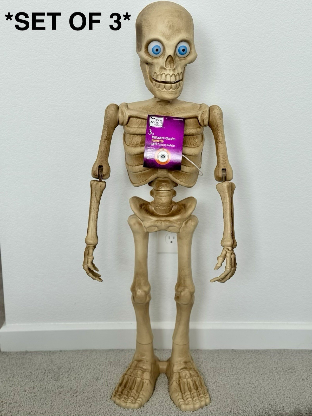 “SET OF 3” 3ft Halloween Classics Animated LED Dancing Skeleton Home Accents