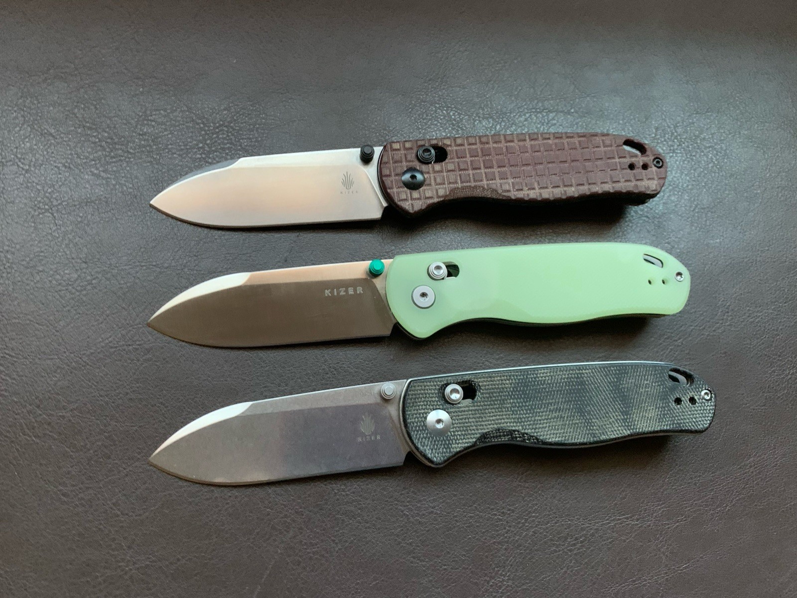 Kizer Drop Bear Knives x 3: Red Frag S35VN / Gray 154CM / Glow G10 Nitro-V