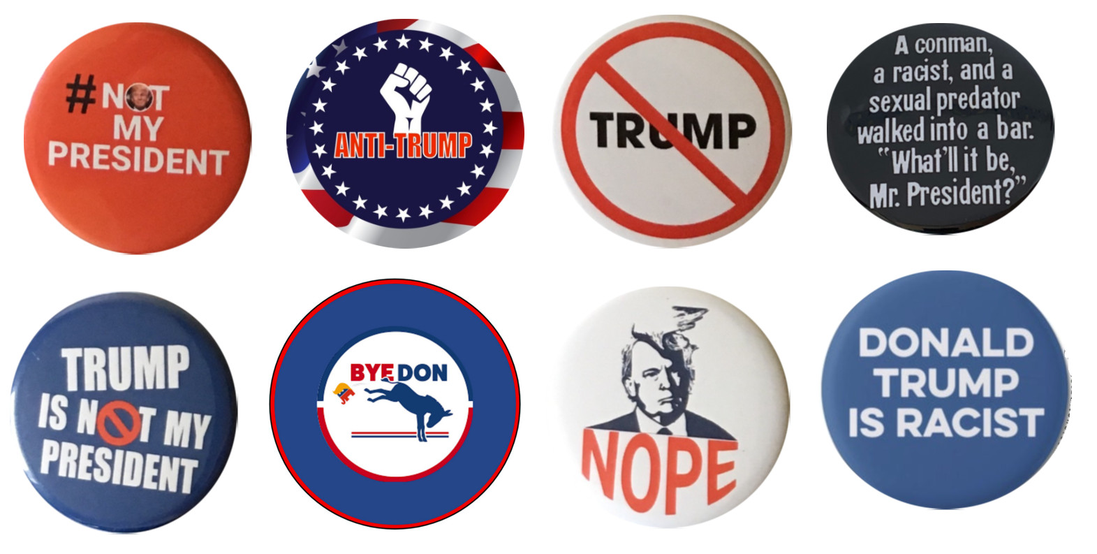 Anti Trump Buttons - Set of 8 that measure 2.25" - NO TRUMP in 2024 Anti Trump Buttons - Set of 8 that measure 2.25" - NO TRUMP in 2024