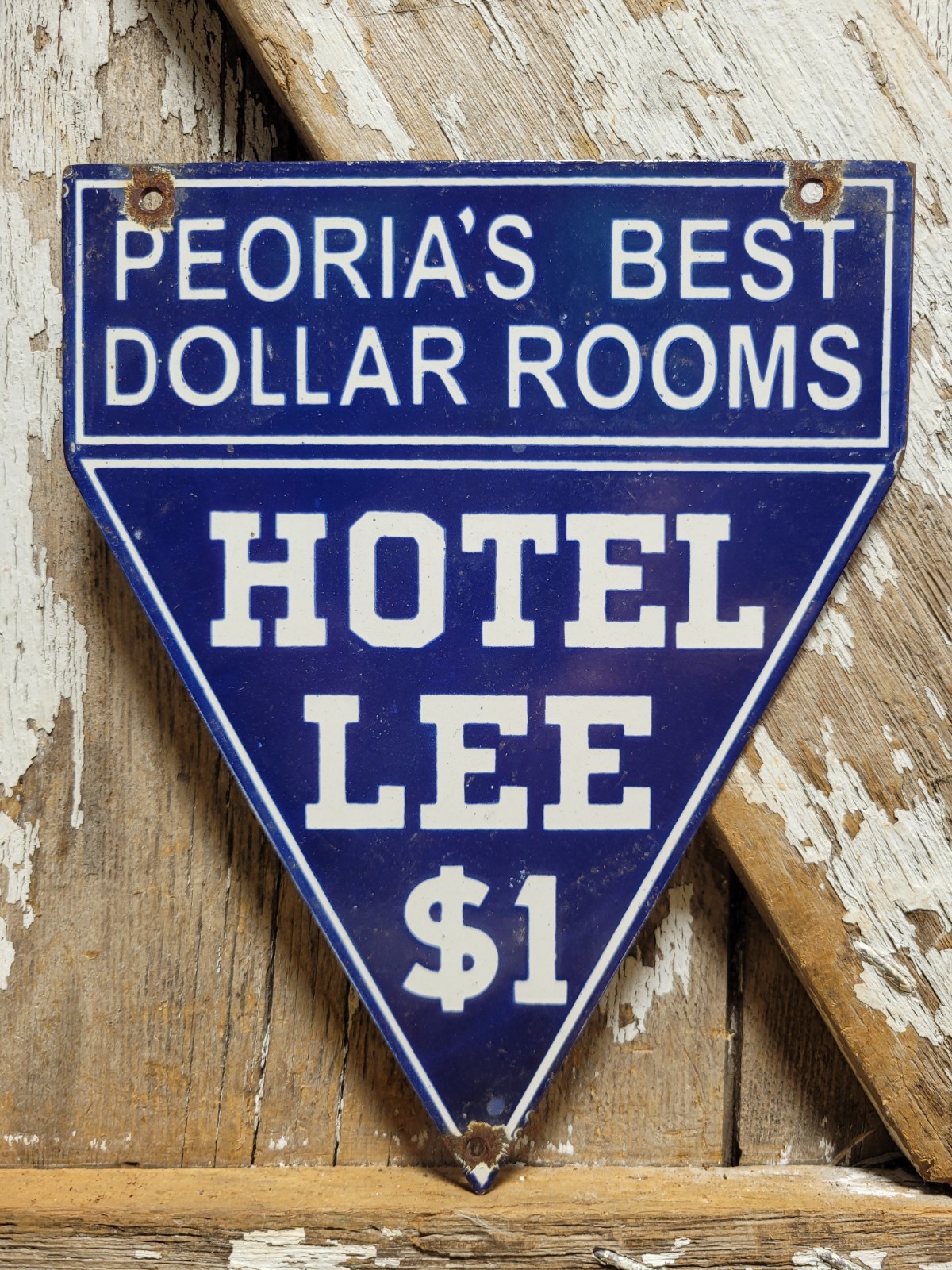VINTAGE HOTEL LEE PORCELAIN SIGN OLD PEORIA ILLINOIS MOTEL $1 ROOMS HOSTEL