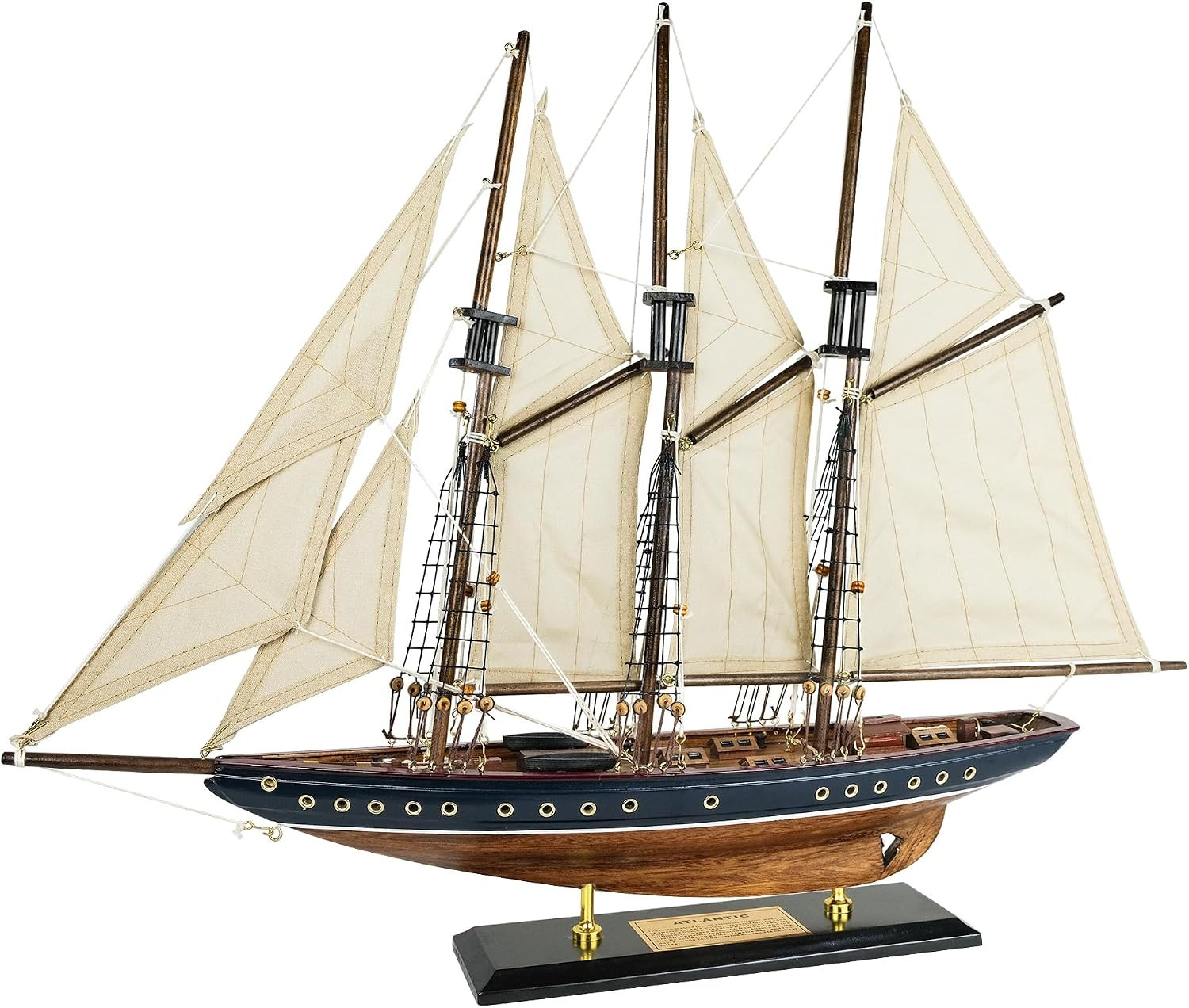 SAILINGSTORY Wooden Sailboat Model Ship Atlantic 24" Blue and Walnut SAILINGSTORY Wooden Sailboat Model Ship Atlantic 24" Blue and Walnut