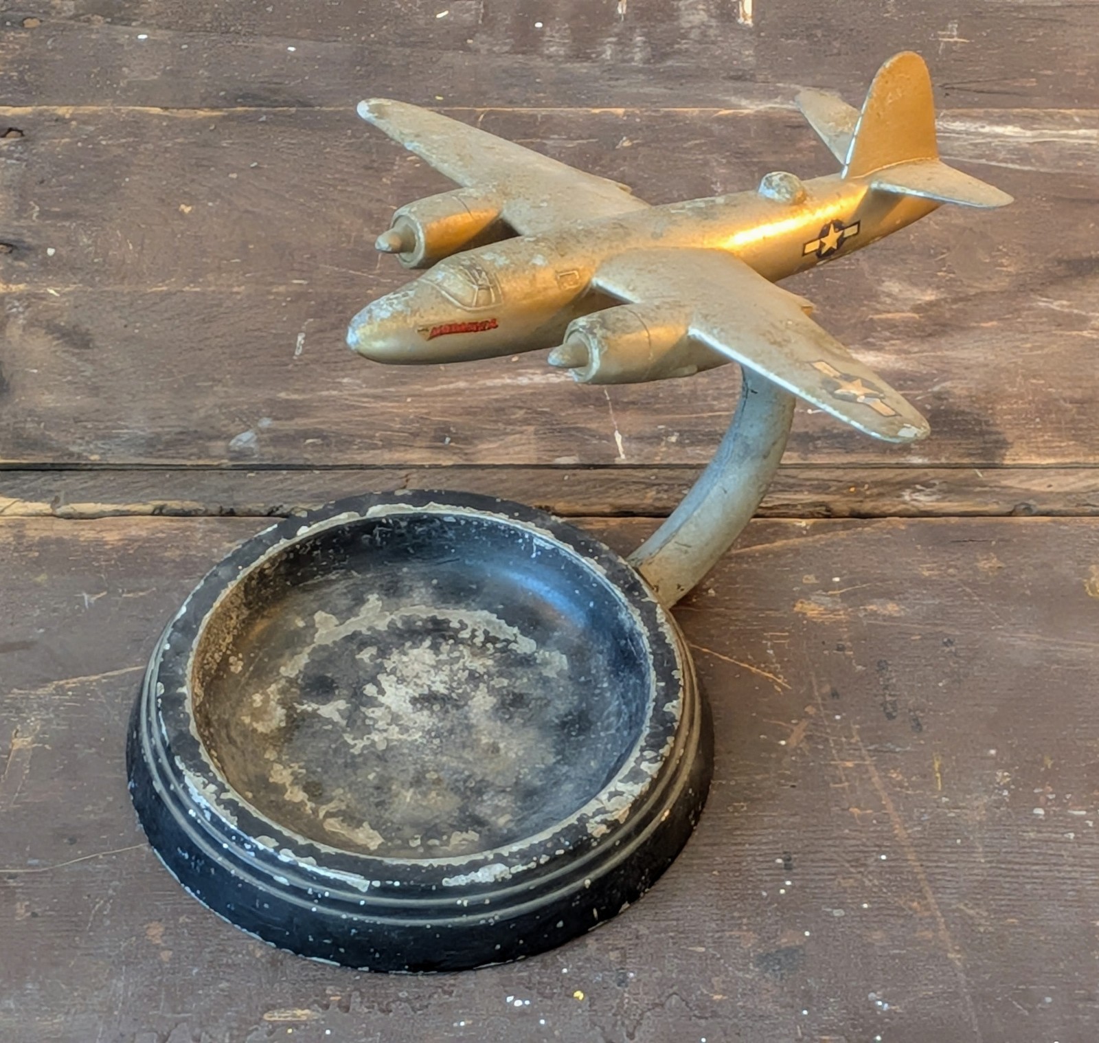 Vintage WW2 Era 1940s Bronzart B-26 Marauder Airplane Ashtray - Needs Repair Vintage WW2 Era 1940s Bronzart B-26 Marauder Airplane Ashtray - Needs Repair
