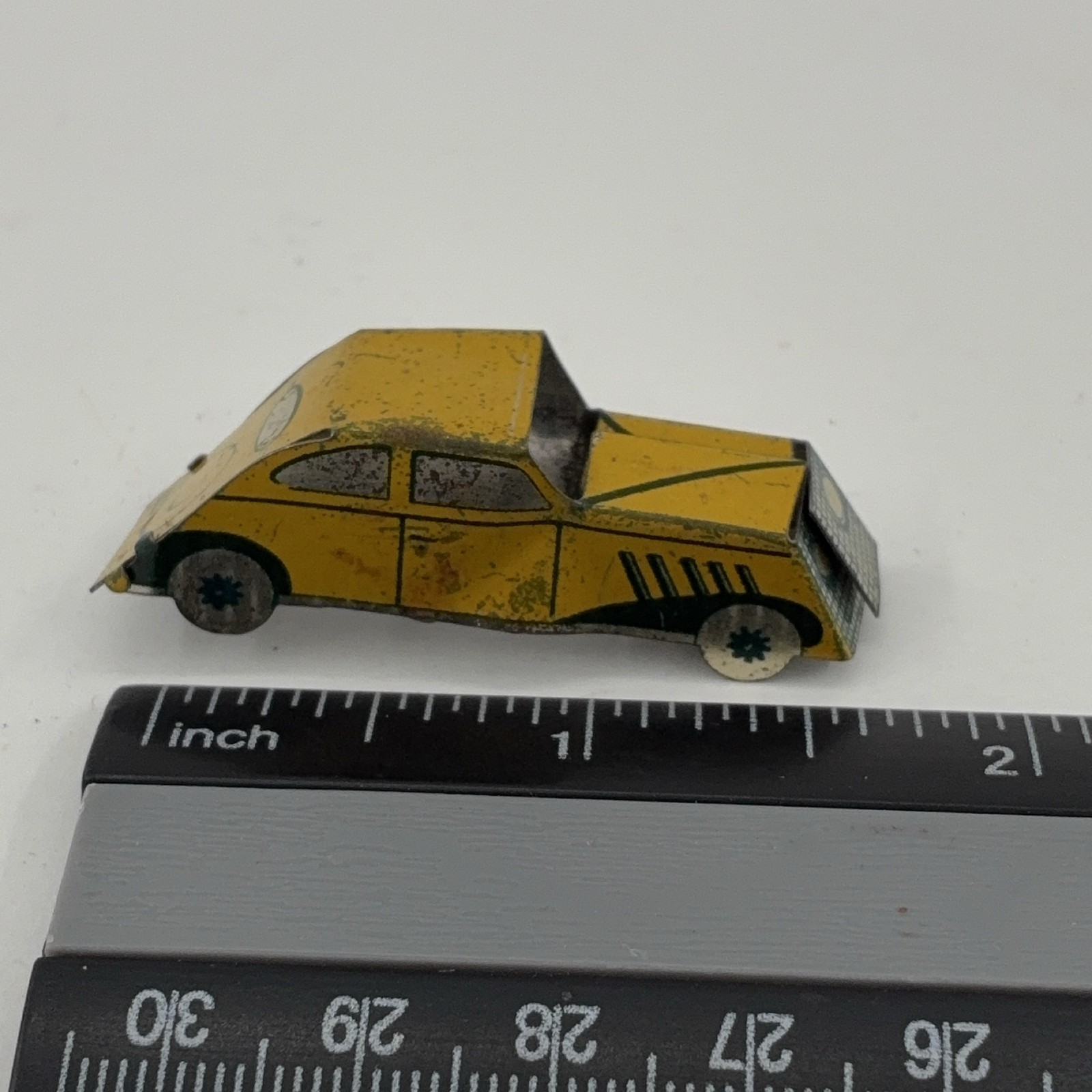 Vintage Yellow Cracker Jack Tin Toy Car Vehicle Premium Chrysler Airflow Style Vintage Yellow Cracker Jack Tin Toy Car Vehicle Premium Chrysler Airflow Style
