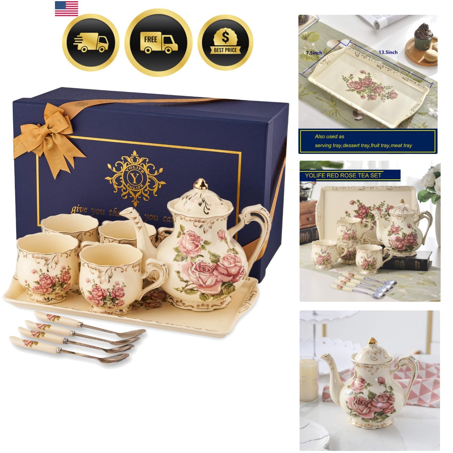 Luxury Vintage Rose Tea Set in Porcelain for Elegant Tea Parties and Gifts Luxury Vintage Rose Tea Set in Porcelain for Elegant Tea Parties and Gifts