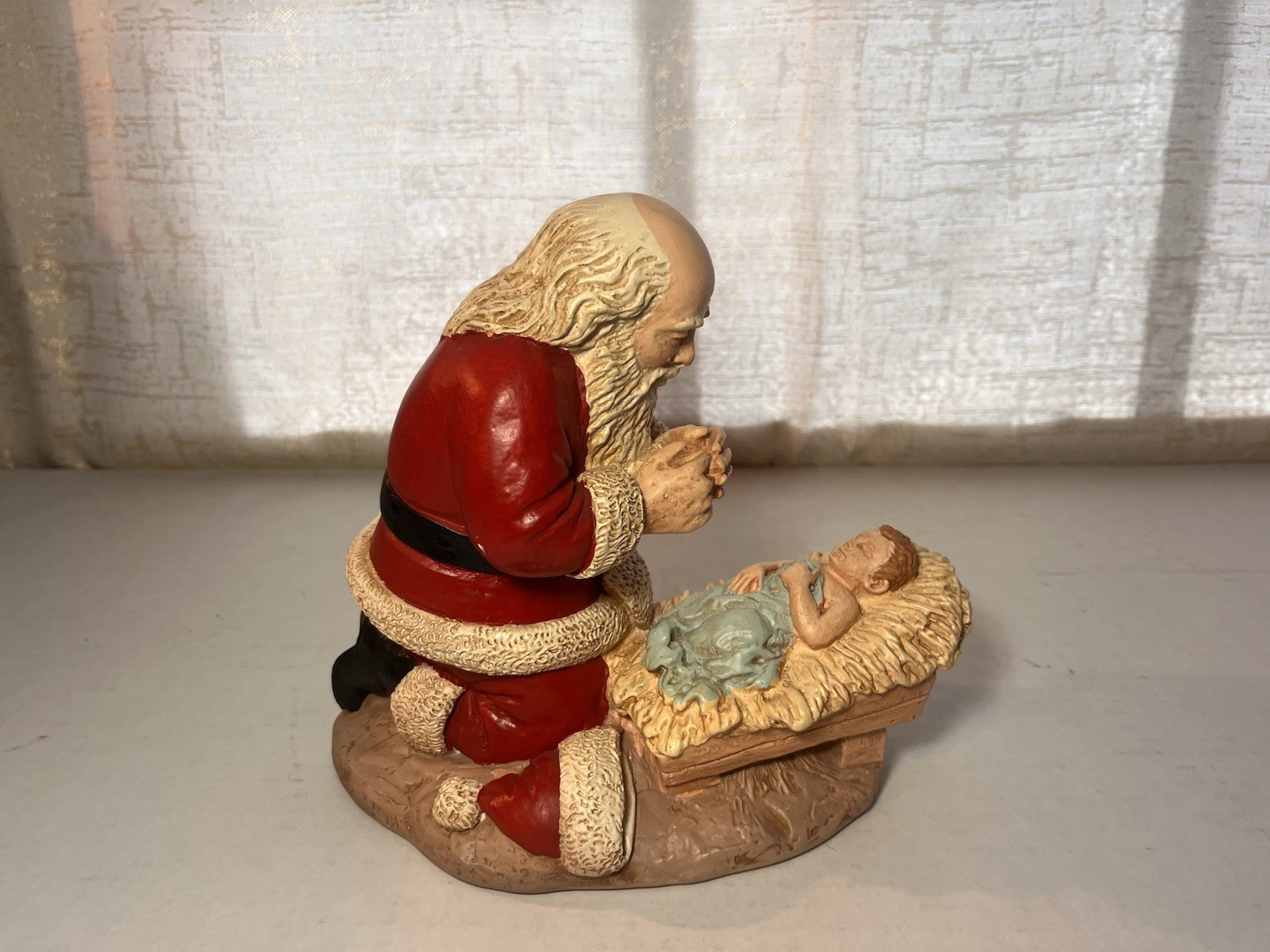 Kneeling Santa Praying Over Baby Jesus Vtg 1976 RP Gauer Signed Vargas Kneeling Santa Praying Over Baby Jesus Vtg 1976 RP Gauer Signed Vargas