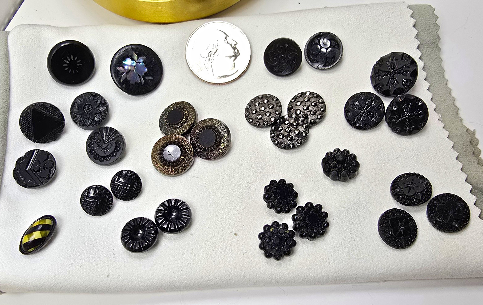 Antique Victorian Black Glass Button Lot Cut Steel Matching Sets 29 Pc