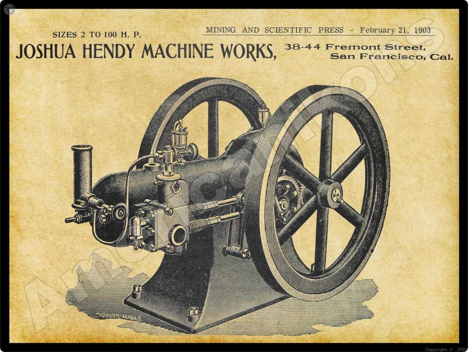 Joshua Hendy Machine Works New Metal Sign: Gas Engines - San Francisco, CA Joshua Hendy Machine Works New Metal Sign: Gas Engines - San Francisco, CA