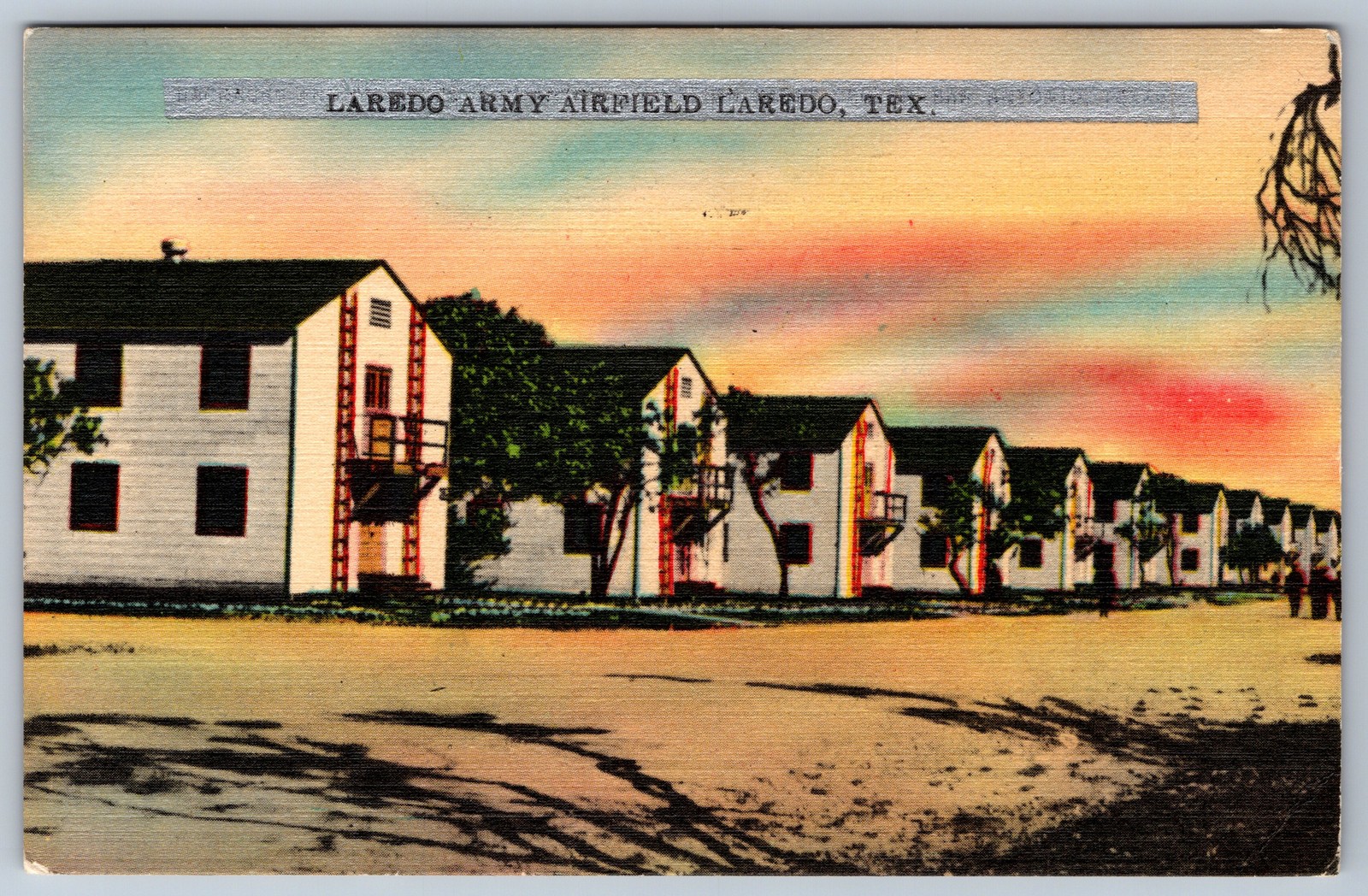 Laredo Army Airfield Texas Linen Postcard 1945 WWII Military Base Barracks