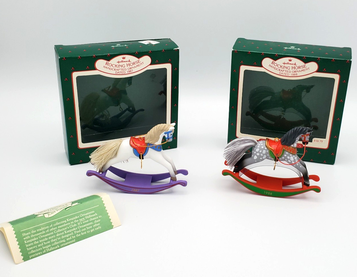Set of 2 Hallmark Dated Ornaments Rocking Horse Collectors Series 1987 & 1988