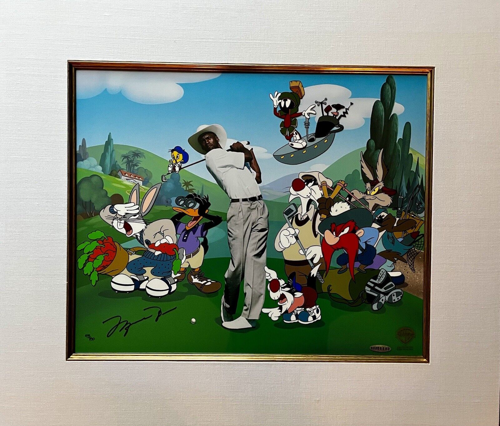 Michael Jordan Golf, Signed Warner Bros Cel, FORE ... FIVE, 414/750