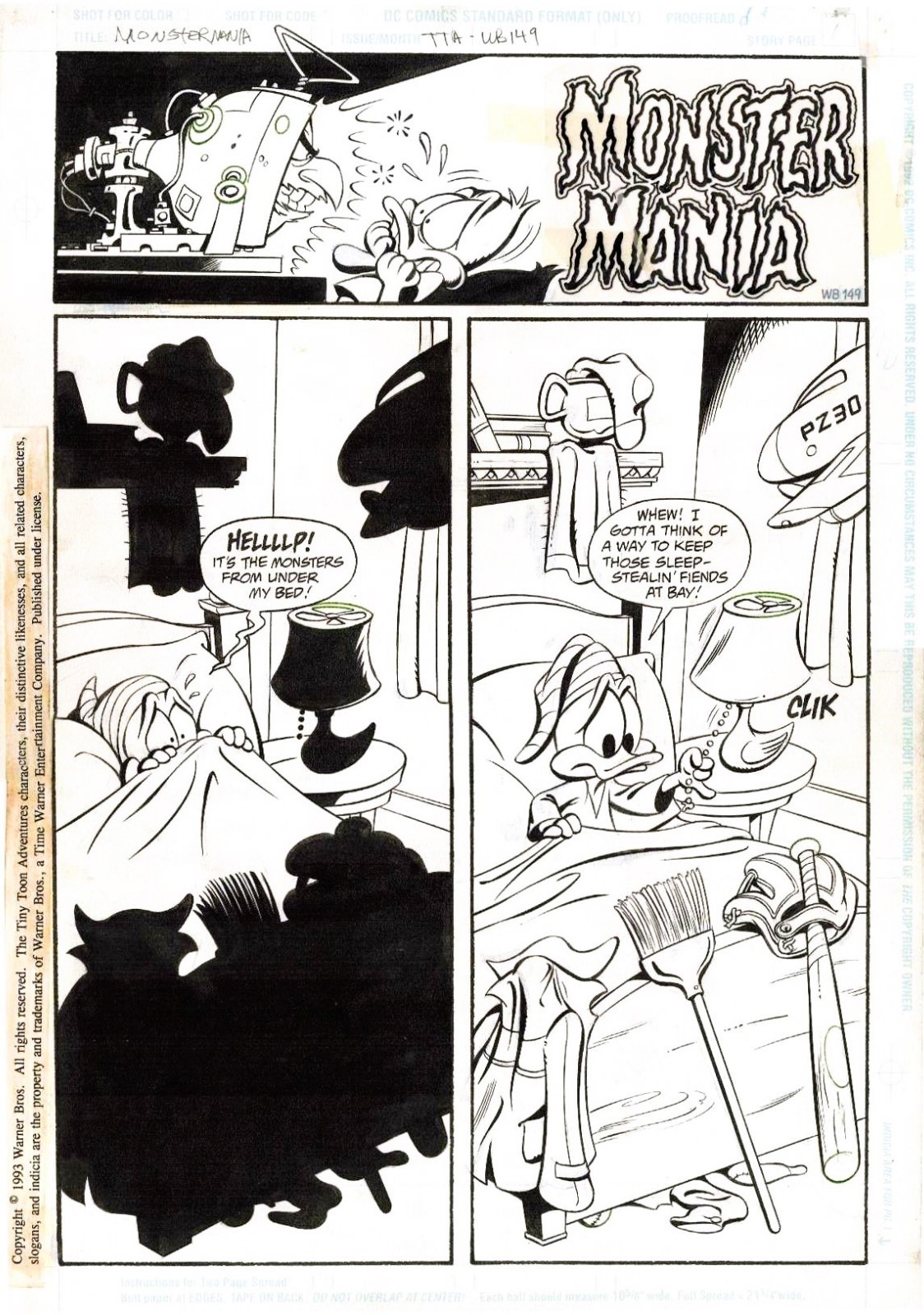 1993 WB DC COMICS TINY TOON ADVENTURES ORIGINAL ART PAGE 1 SPLASH PLUCKY DUCK 1993 WB DC COMICS TINY TOON ADVENTURES ORIGINAL ART PAGE 1 SPLASH PLUCKY DUCK