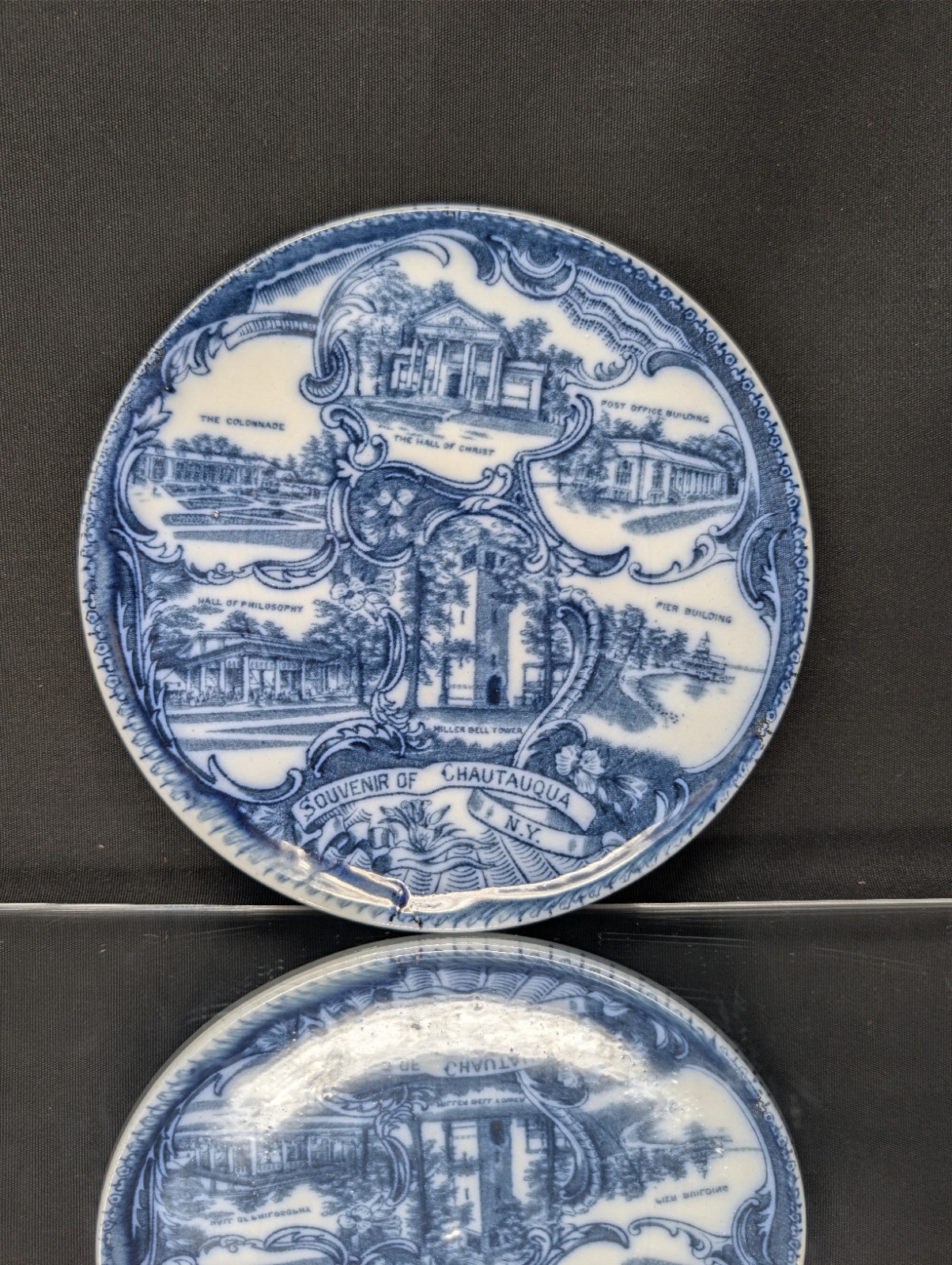 MINT 7½" Early 1900s Souvenir Plate from Chautauqua New York WHEELOCK Flow Blue MINT 7½" Early 1900s Souvenir Plate from Chautauqua New York WHEELOCK Flow Blue