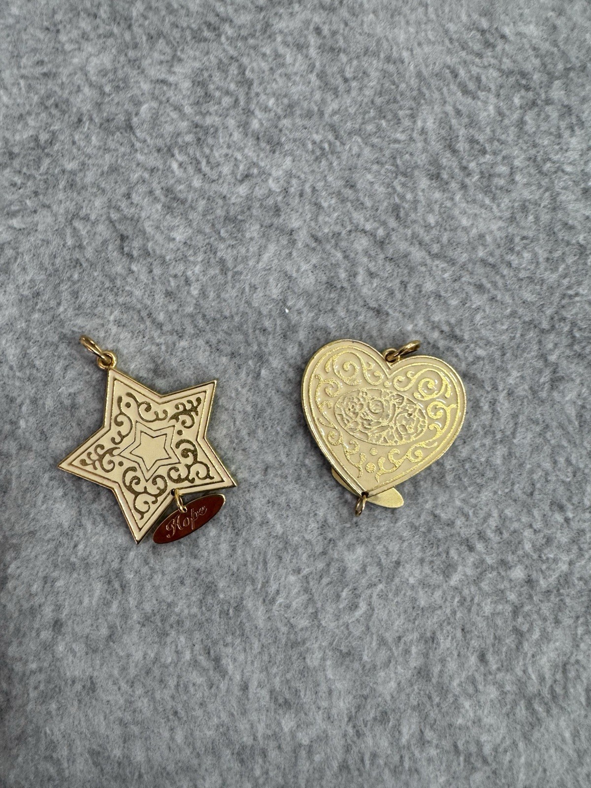 Hope & Love 2 Christmas Ornaments Medium Size Gold Tone Heart And Star Hope & Love 2 Christmas Ornaments Medium Size Gold Tone Heart And Star