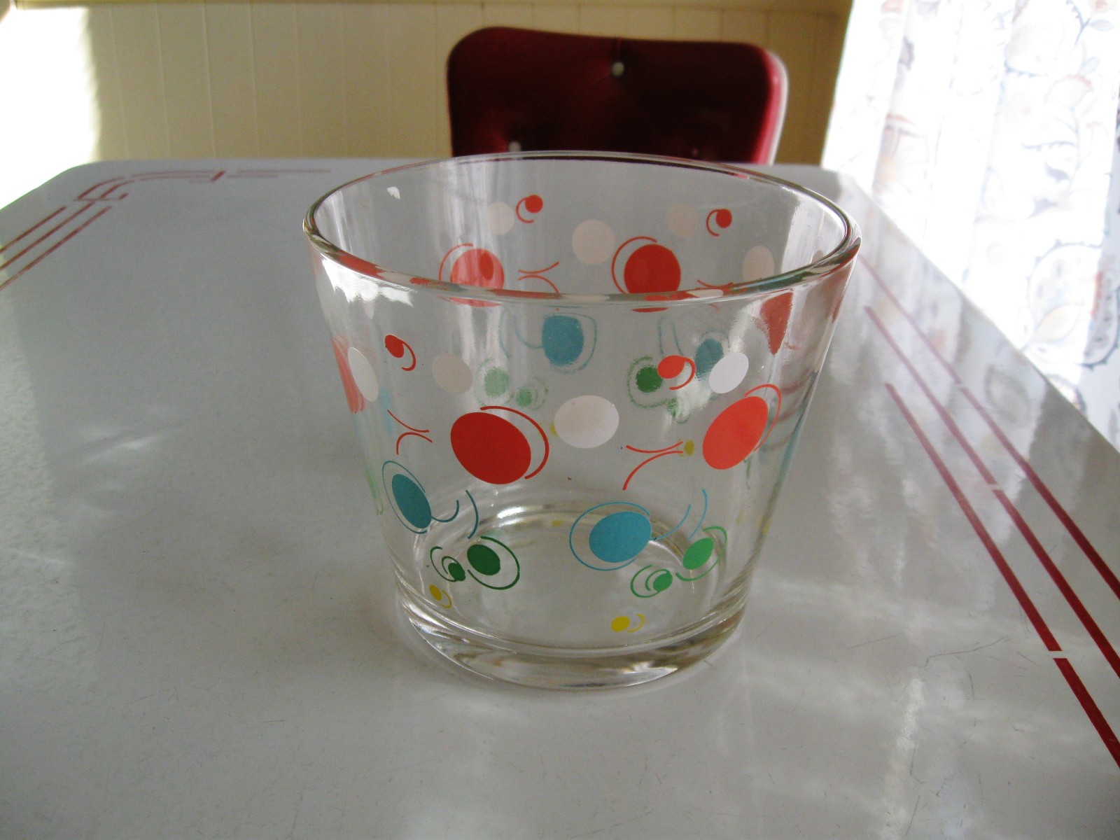 VINTAGE MCM FEDERAL GLASS COLORFUL ATOMIC DOTS ICE BUCKET VINTAGE MCM FEDERAL GLASS COLORFUL ATOMIC DOTS ICE BUCKET