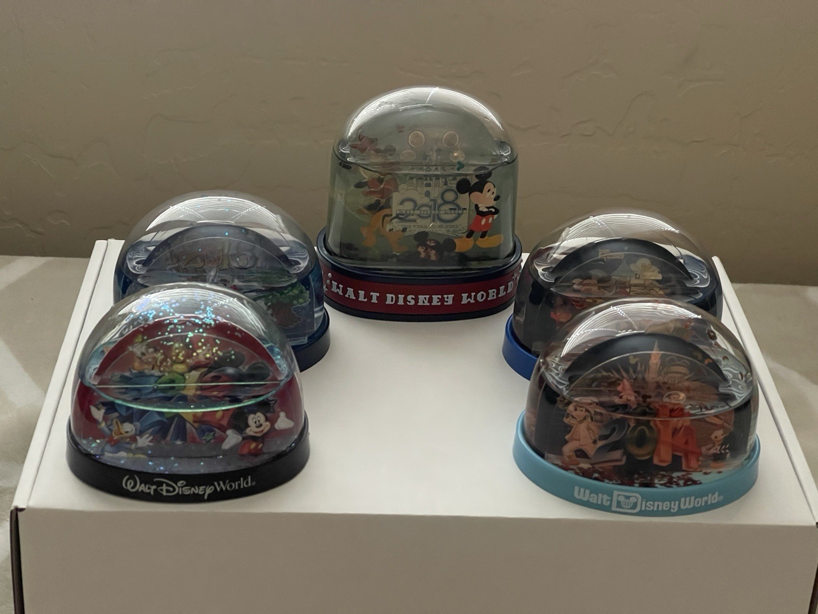 Set Of 5-Walt Disney Resort Snow Globe-Plastic Dual Sided- Various Years-Mickey