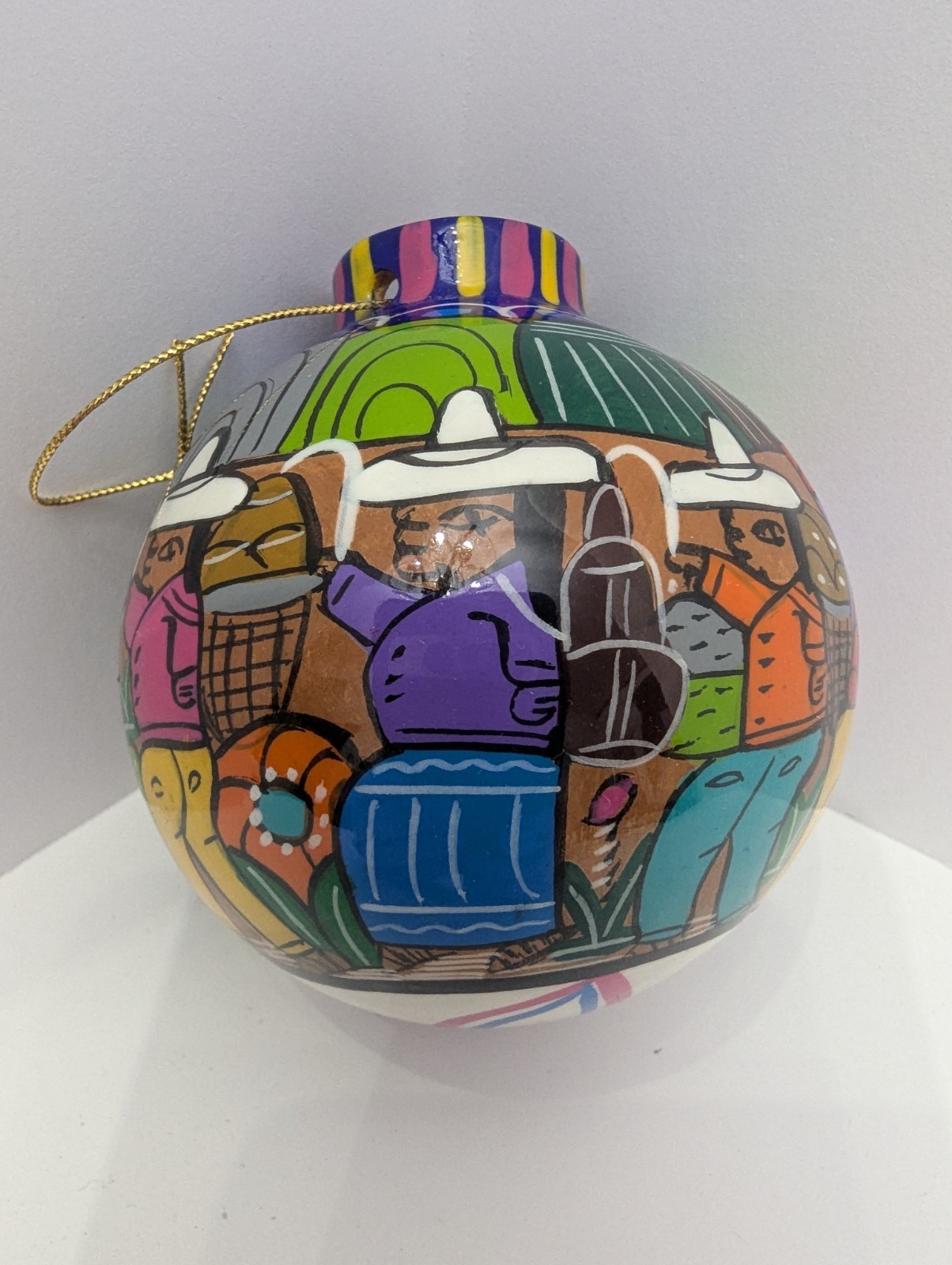 Vintage Hand Painted Mexican Clay Ornament Signed Xitidoro Mex Folk Art Village 