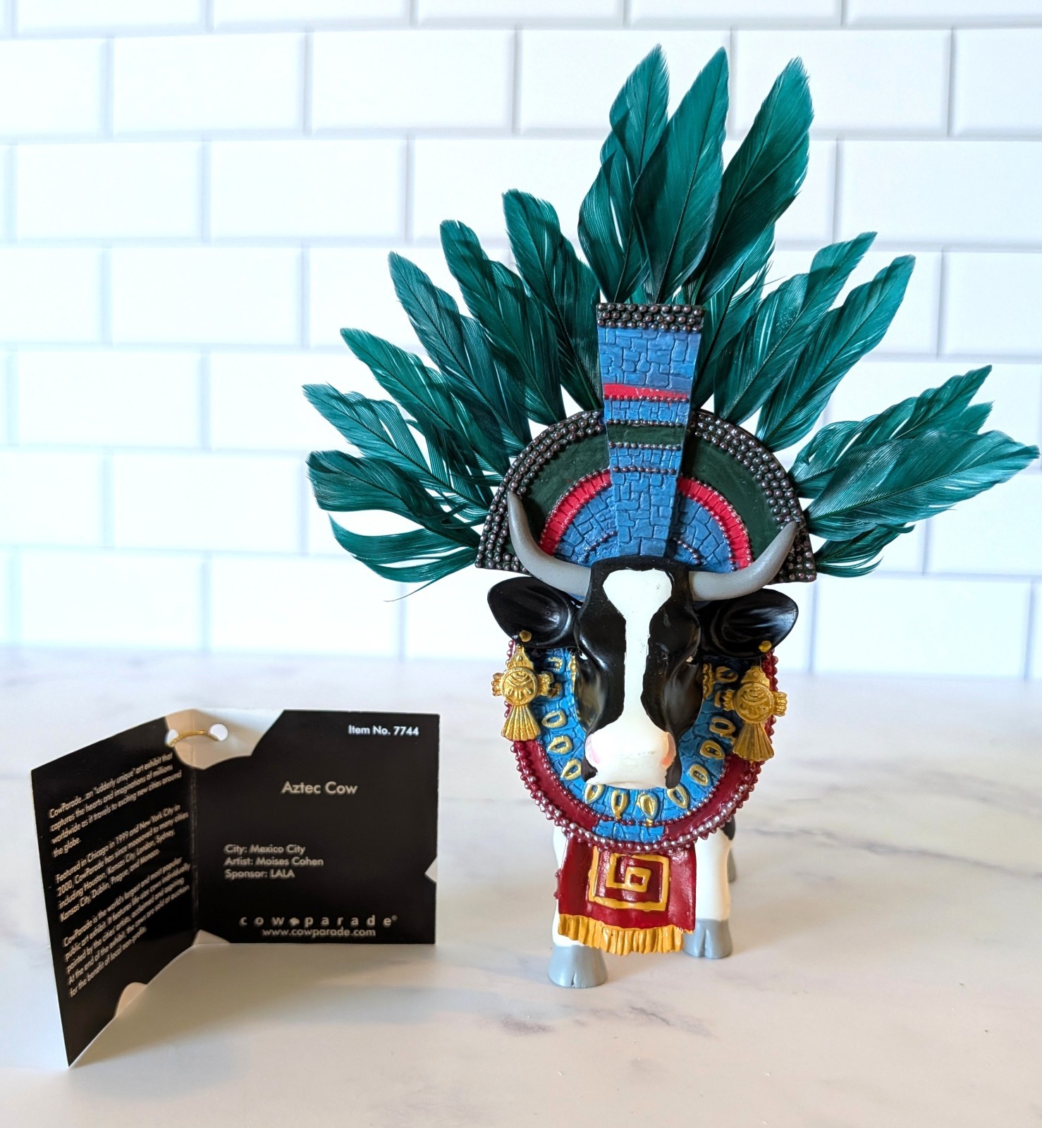Cow Parade Aztec Figurine #7744 Mexico City Exhibit 2005 Tag