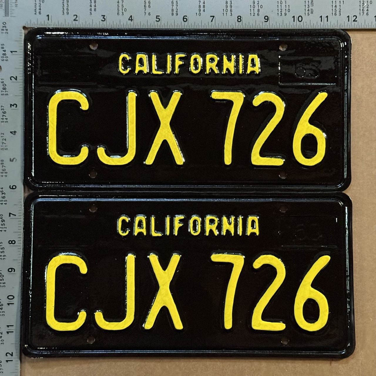 1963 California license plate pair CJX 726 YOM DMV HIGH QUALITY RESTORED 24269 1963 California license plate pair CJX 726 YOM DMV HIGH QUALITY RESTORED 24269