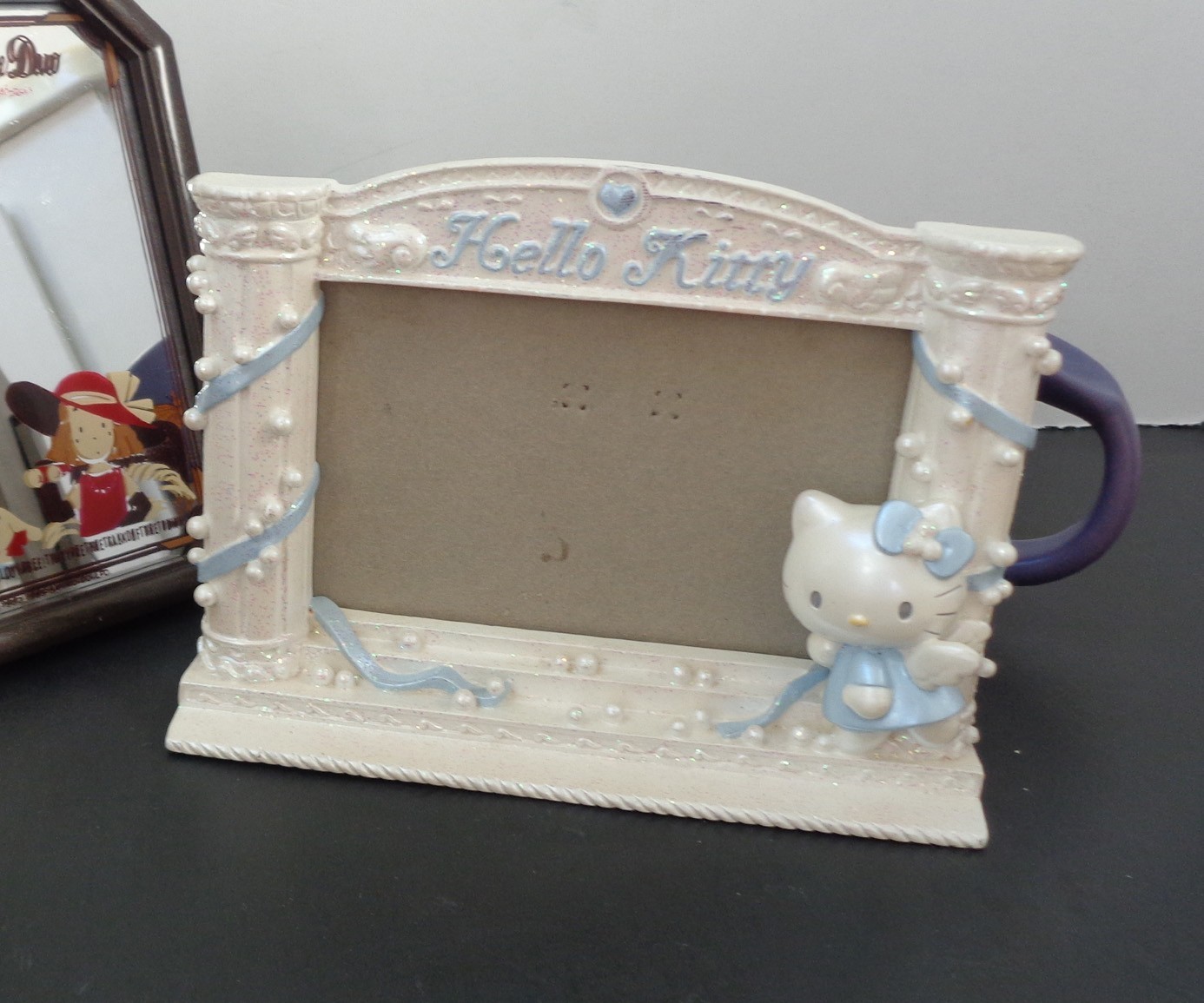 Sanrio Vintage 2001 Hello Kitty Blue Angel Sparkle Ceramic Photo Picture Frame