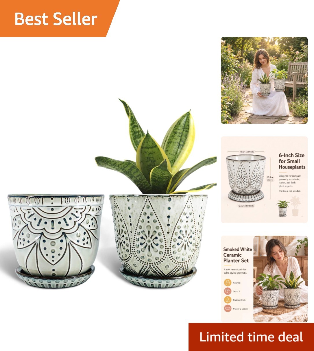 Stylish 6-Inch Ceramic Tabletop Planter Set of 2 - Ideal for Home Decoration Stylish 6-Inch Ceramic Tabletop Planter Set of 2 - Ideal for Home Decoration