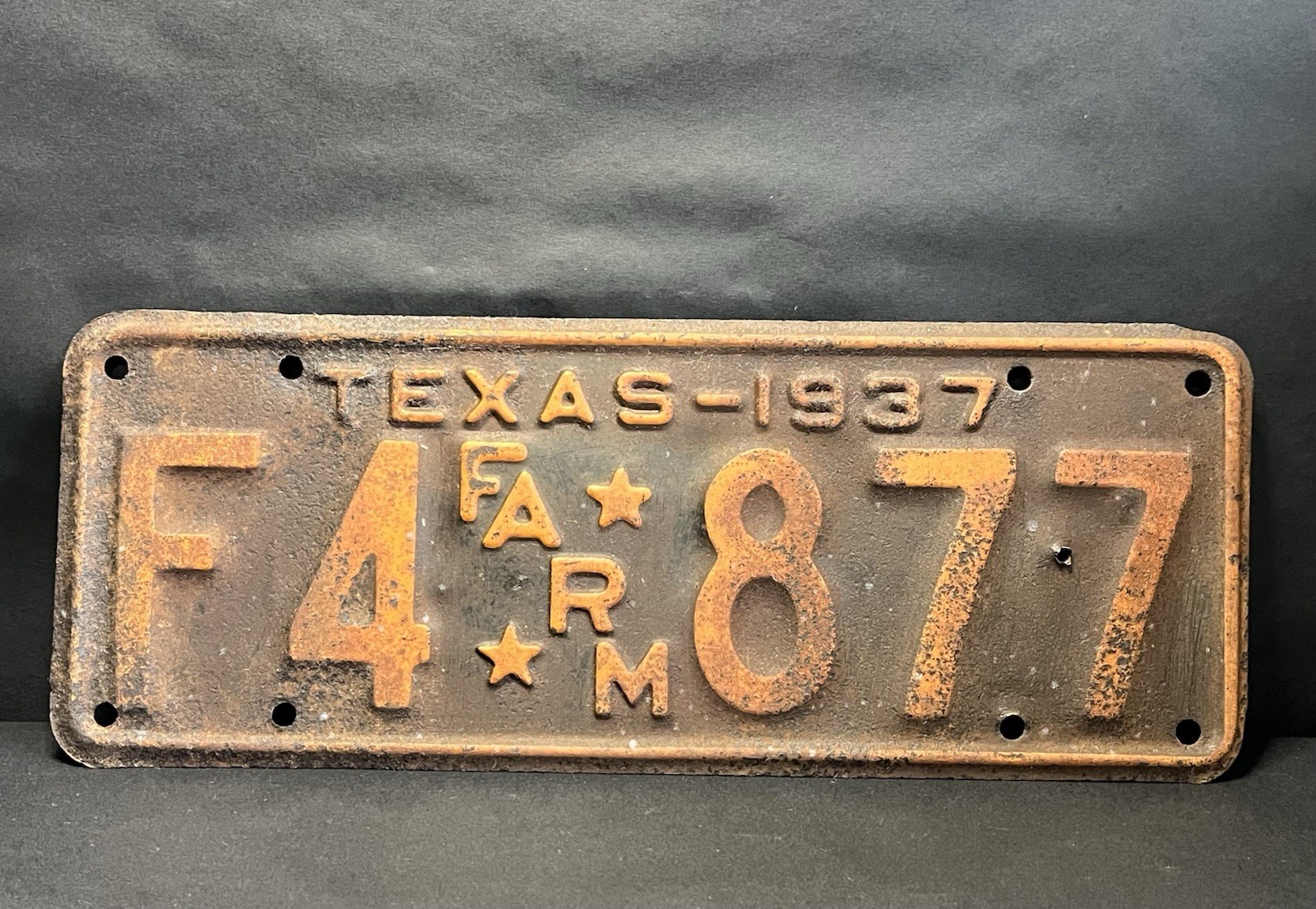 VINTAGE 1937 TEXAS Farm Truck Original License Plate Rat Rod Rustic VINTAGE 1937 TEXAS Farm Truck Original License Plate Rat Rod Rustic