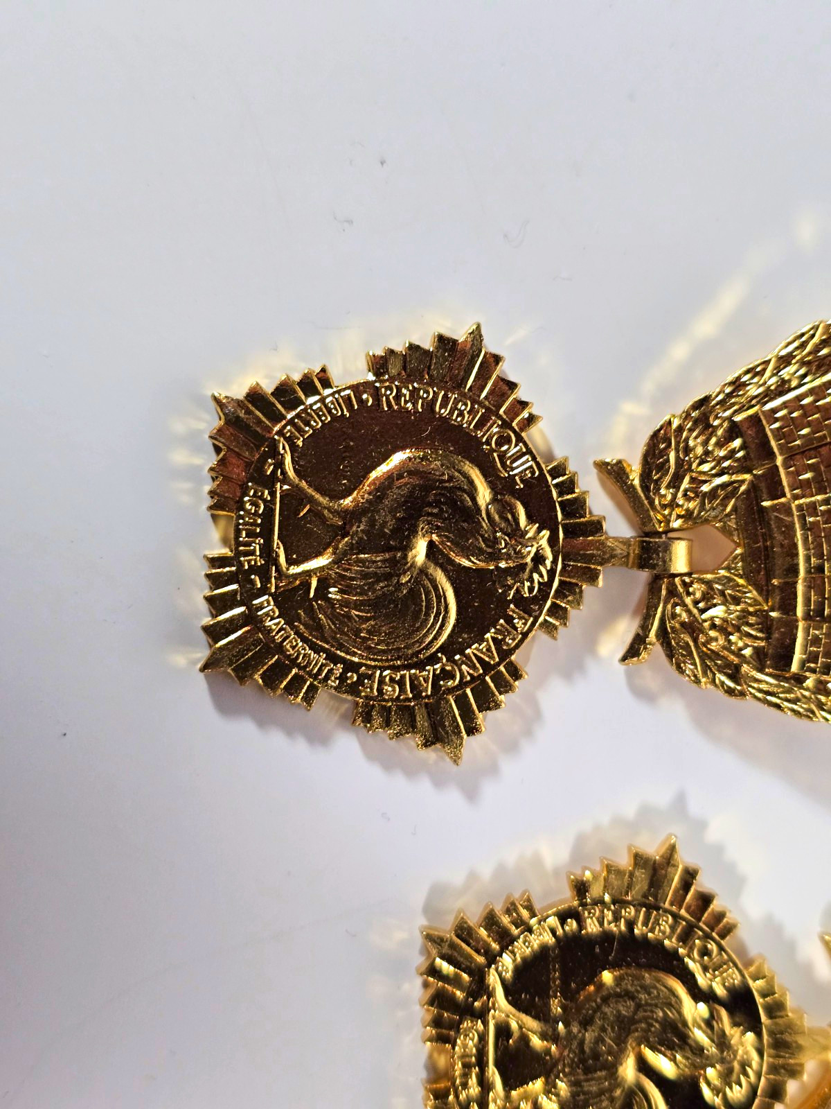 2 Vintage French Honor Medals Departmental Communal Gold Tone Rooster 1988