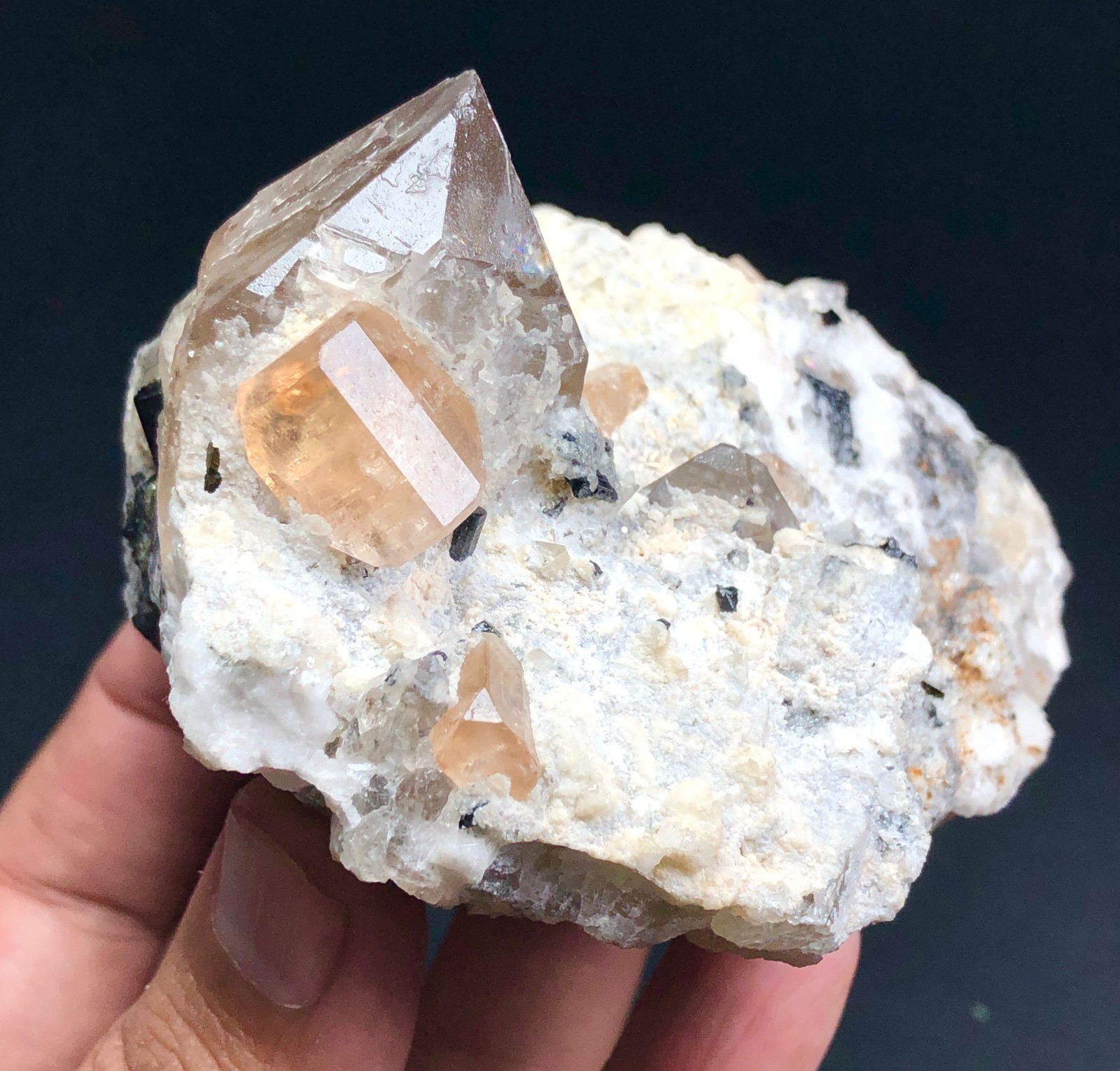 Excellent TOPAZ With Tourmaline and Smoky Quartz On Matrix - 396 Grams - 9 cm
