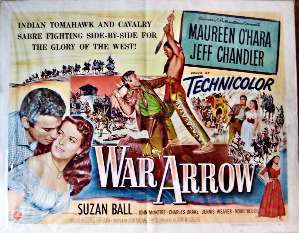 VINTAGE ORIGINAL 1954 HALF SHEET POSTER "WAR ARROW" W/ MAUREEN O'HARA & JEFF VINTAGE ORIGINAL 1954 HALF SHEET POSTER "WAR ARROW" W/ MAUREEN O'HARA & JEFF