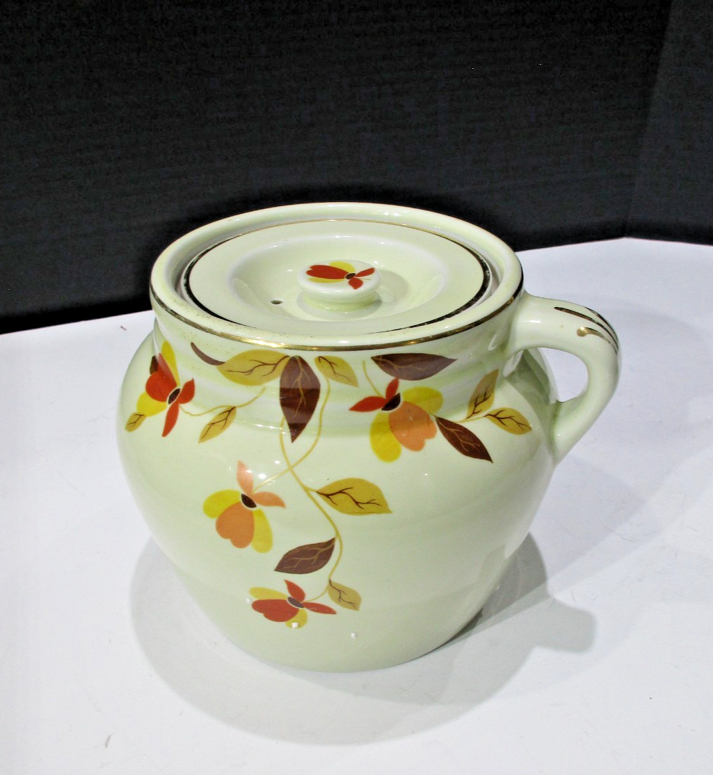 Hall Jewel Tea Autumn Leaf ONE HANDLE BEAN POT WITH LID VINTAGE RARE