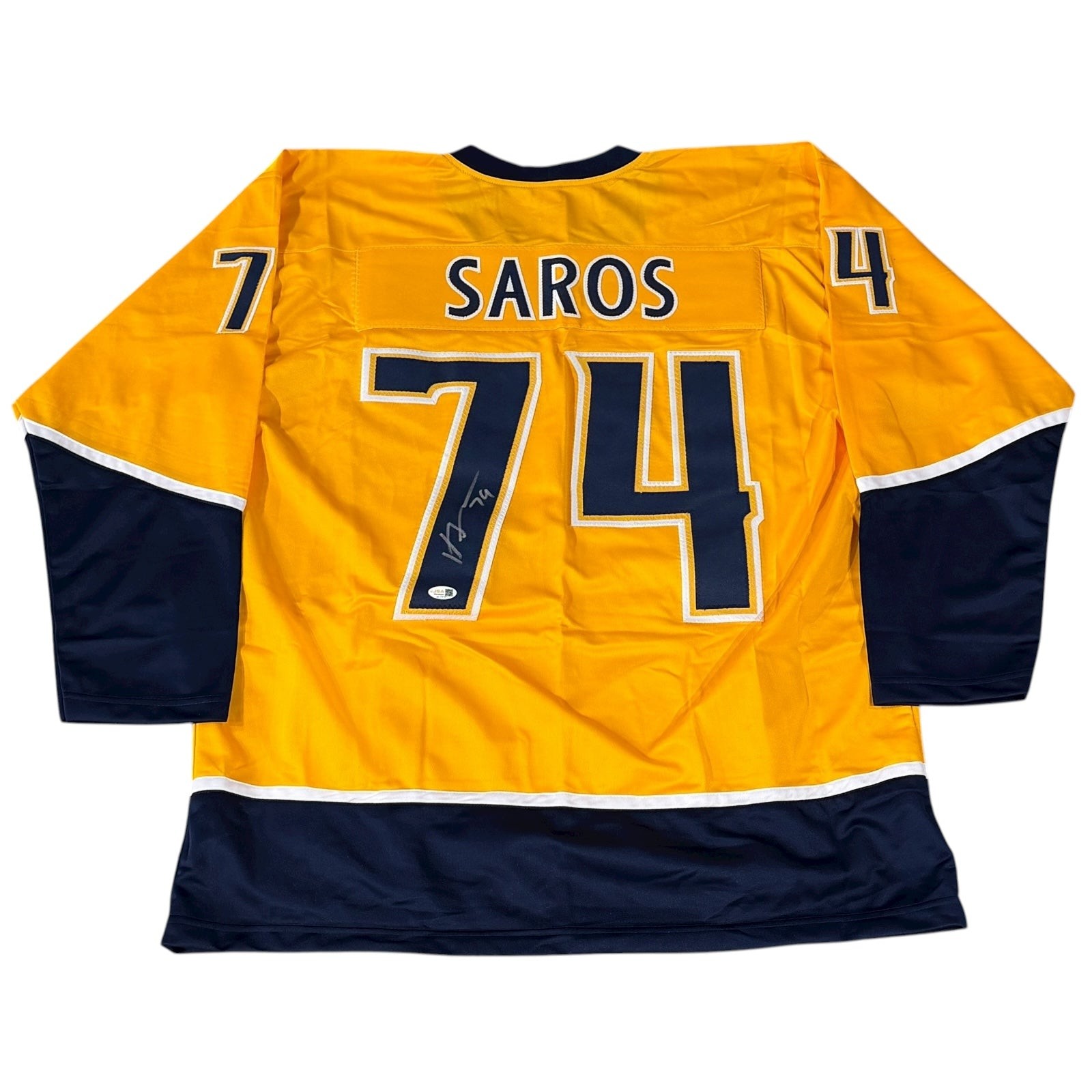 Juuse Saros Autographed Nashville (Gold #74) Custom Hockey Jersey - JSA Juuse Saros Autographed Nashville (Gold #74) Custom Hockey Jersey - JSA