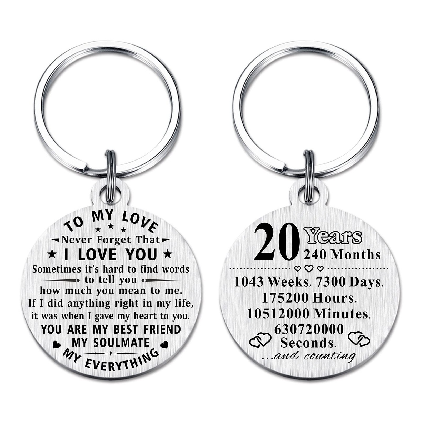 20th Wedding Anniversary Keychain Gifts Steel Engraved 20 Year Anniversary De...