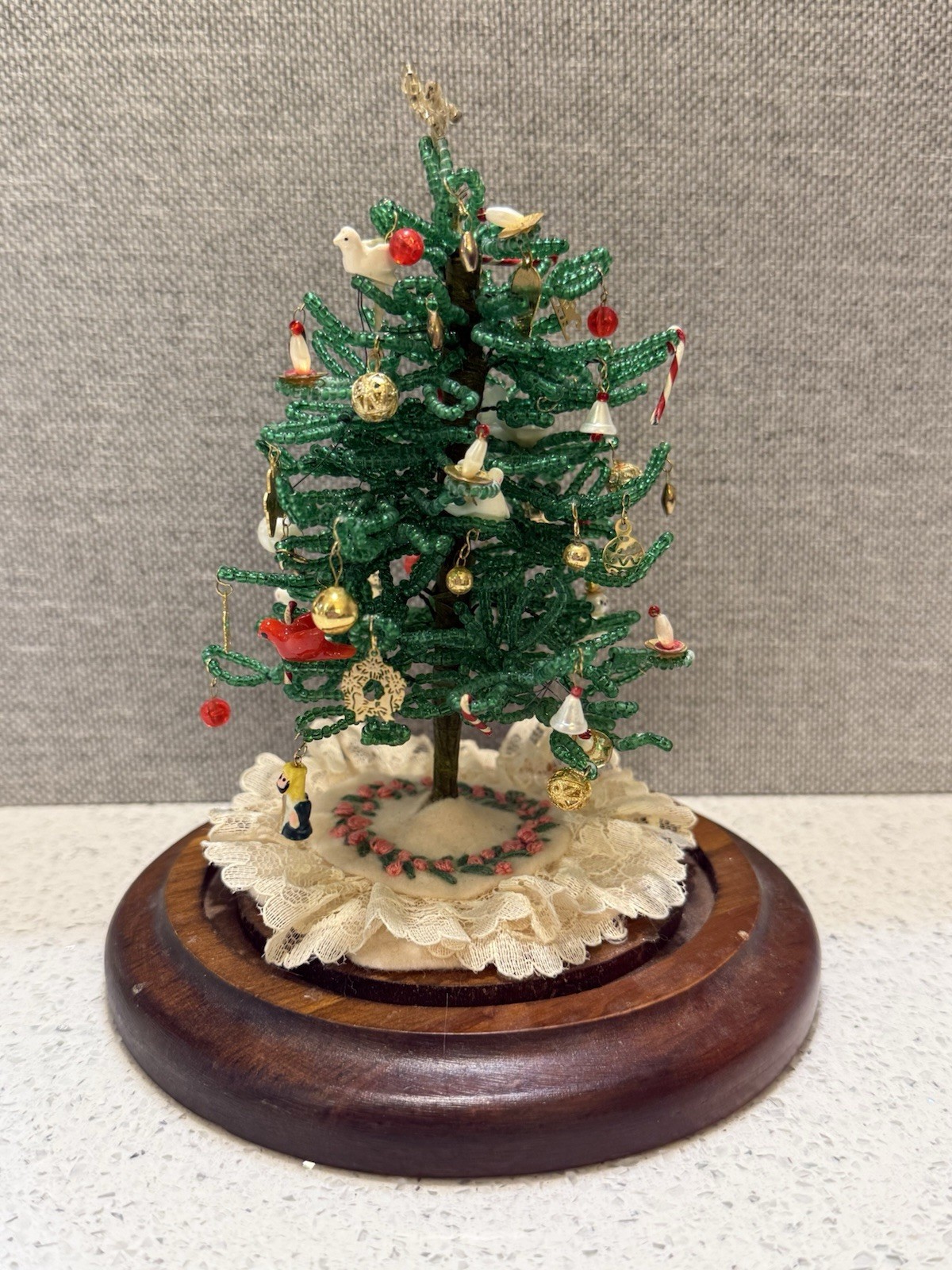 Vintage Westrim Beaded Christmas Tree Ornaments Wood Base No Glass Dome 6" Vintage Westrim Beaded Christmas Tree Ornaments Wood Base No Glass Dome 6"