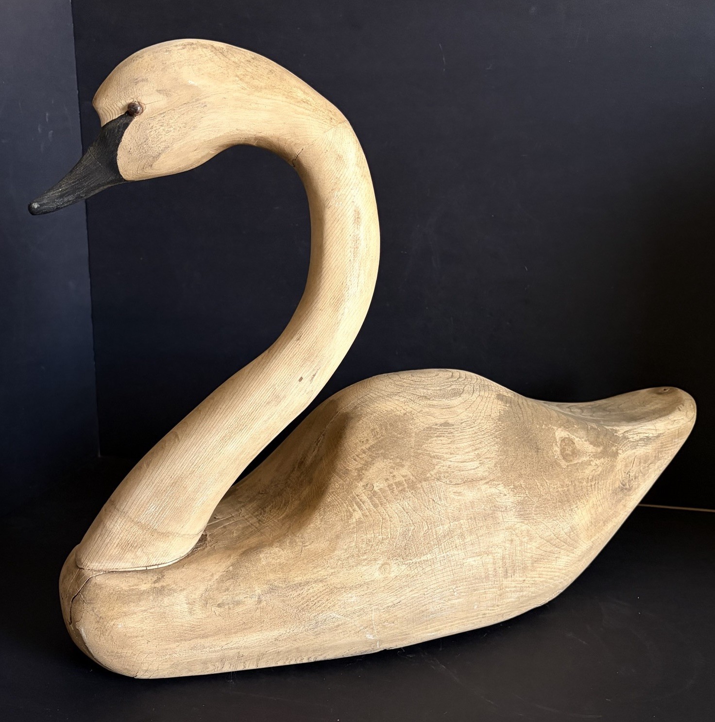Large Vintage Hand Carved Wooden Swan Decoy Rustic Primitive Art Sculpture 22”