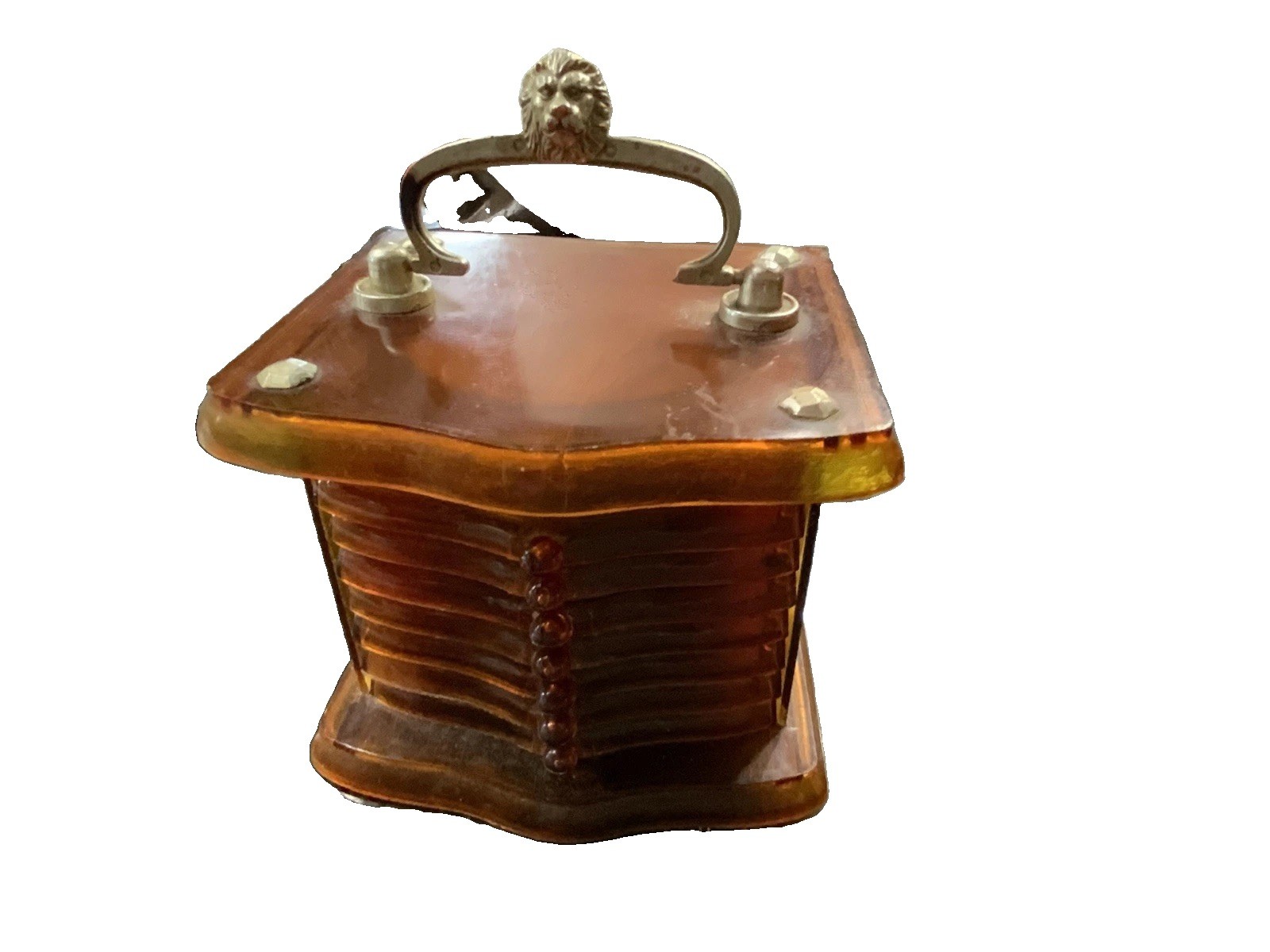 Vintage MCM Amber Resin Coaster Holder Caddy Lion Head Handle Retro 1070s Decor Vintage MCM Amber Resin Coaster Holder Caddy Lion Head Handle Retro 1070s Decor
