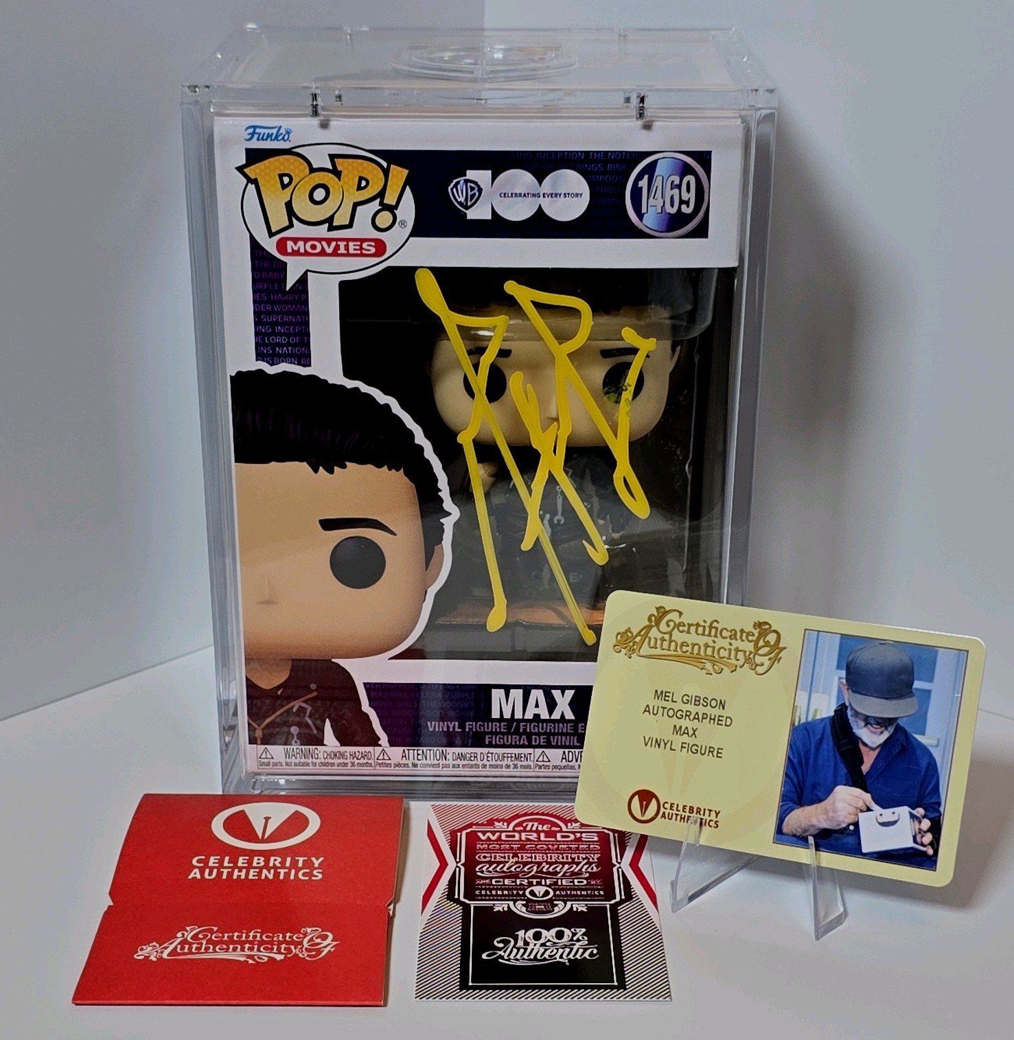 Mel Gibson RARE Autographed WB100 Mad Max POP Vinyl Figure #1469 Mel Gibson RARE Autographed WB100 Mad Max POP Vinyl Figure #1469