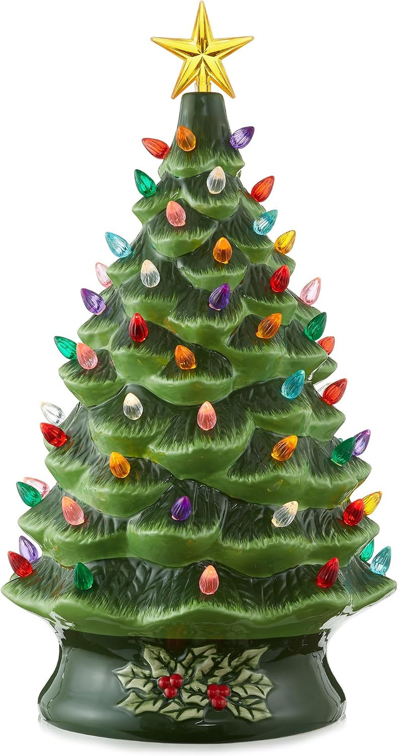 Hand Painted Ceramic Christmas Tree, Green 24-Inch Pre-Lit Tree with 148 Multi C Hand Painted Ceramic Christmas Tree, Green 24-Inch Pre-Lit Tree with 148 Multi C