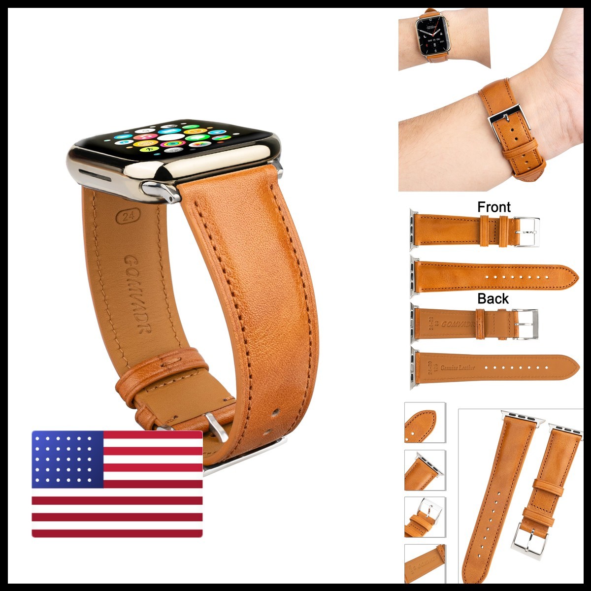 Gomvadr Leather Bands Compatible Men's Apple Watch Band 49mm, Replacement